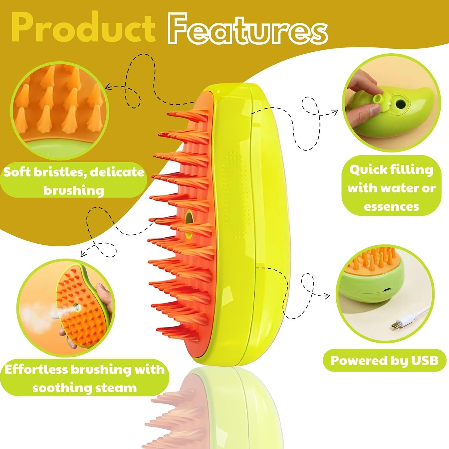 Steamy Cat Brush for Massage | 3 in 1 Silicone Spray Pet Bath Brush Cleanser- Hair Cleaning Brush Comb for Dogs Cats, Steaming Cat Brush for Grooming, Hair Removal Comb Brush for Pets (Green) - Image 6