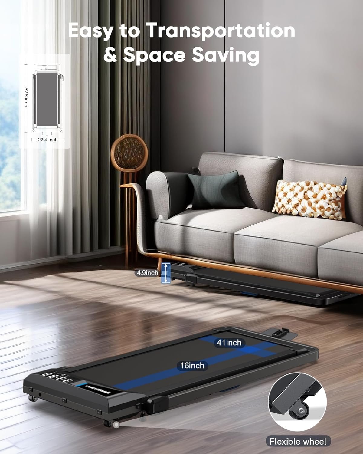 COZYINN Walking Pad Under Desk Treadmill: 2 in 1 Folding Incline Treadmill for Home Office with Console Remote APP Control - 2.5HP Quiet Portable Foldable Walking Pad with 320lbs Capacity LED Screen - Image 10