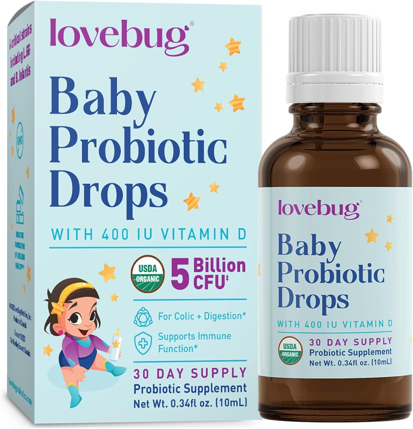 Lovebug Award Winning USDA Organic Probiotic for Infants & Babies | Helps with Colic, Reflux, Diarrhea, Constipation & Gas | Multi-Strain 5 Billion CFU | Liquid Drops | Ages 0-24 Months - Image 2