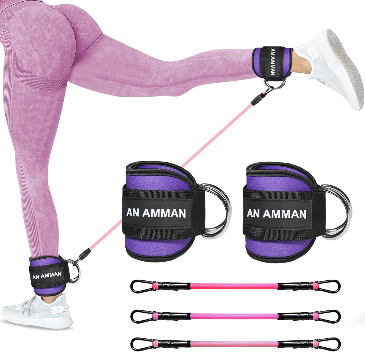 Ankle Resistance Bands Set with Cuff, Leg Glute/Butt Workout Essentials for Women, Equipment at Home Gym FM005 - Image 2