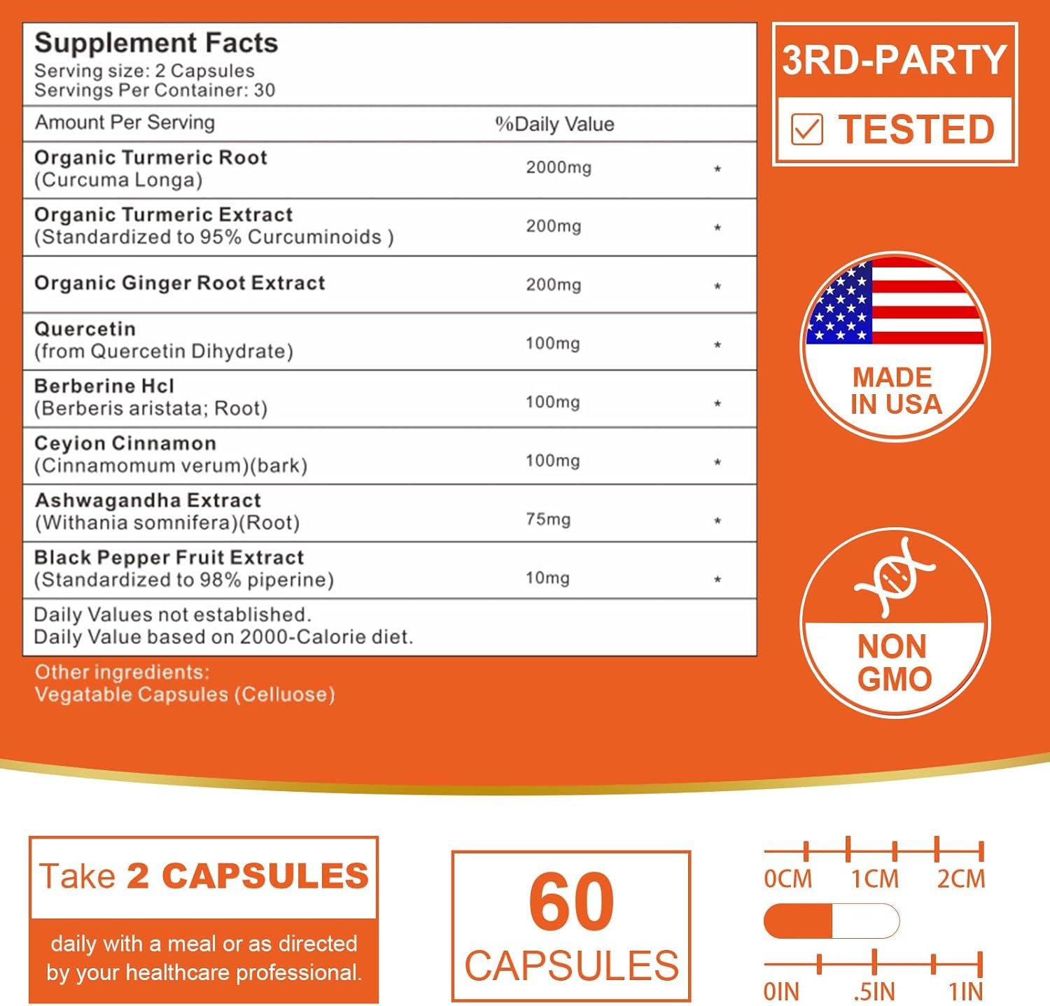 2200mg Liposomal Turmeric Curcumin Supplement with Black Pepper & Ginger Enhanced Absorption - 95% Curcumin Extract for Joint Support 120 Capsules - Image 3