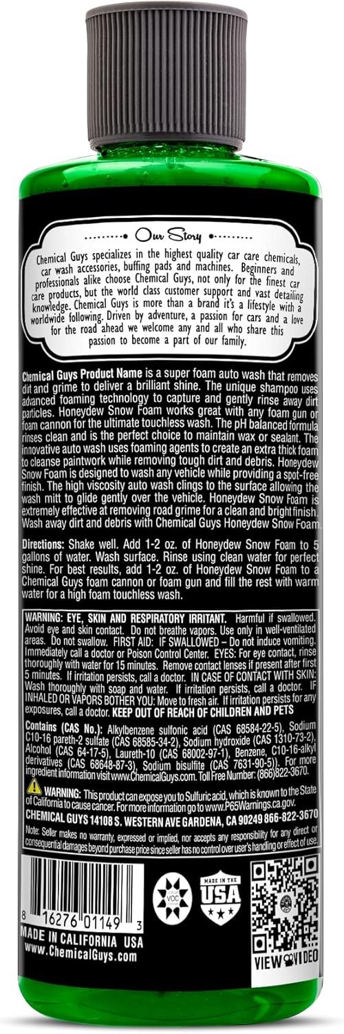 Chemical Guys CWS_110_16 Honeydew Snow Foam Car Wash Soap (Works with Foam Cannons, Foam Guns or Bucket Washes) Safe for Cars, Trucks, Motorcycles, RVs & More, 16 fl oz, Honeydew Scent - Image 13