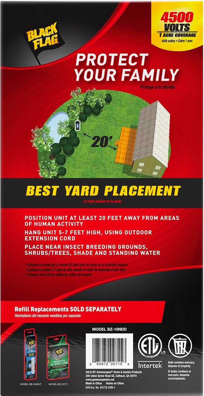 Black Flag BZ-15 Bug Mosquito Zapper Outdoor Zapper 4500 Volts UV White Light - Image 6