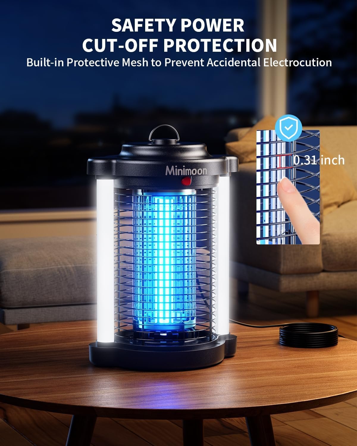 Minimoon Bug Zapper Outdoor, Upgraded Mosquito Zapper with Dual LED Light, 4200V Fly Zapper, 15W Electric Fly Traps Outdoor, IPX4, 8.2Ft Cord, Insect Trap for Yard, Backyard, Patio - Image 8