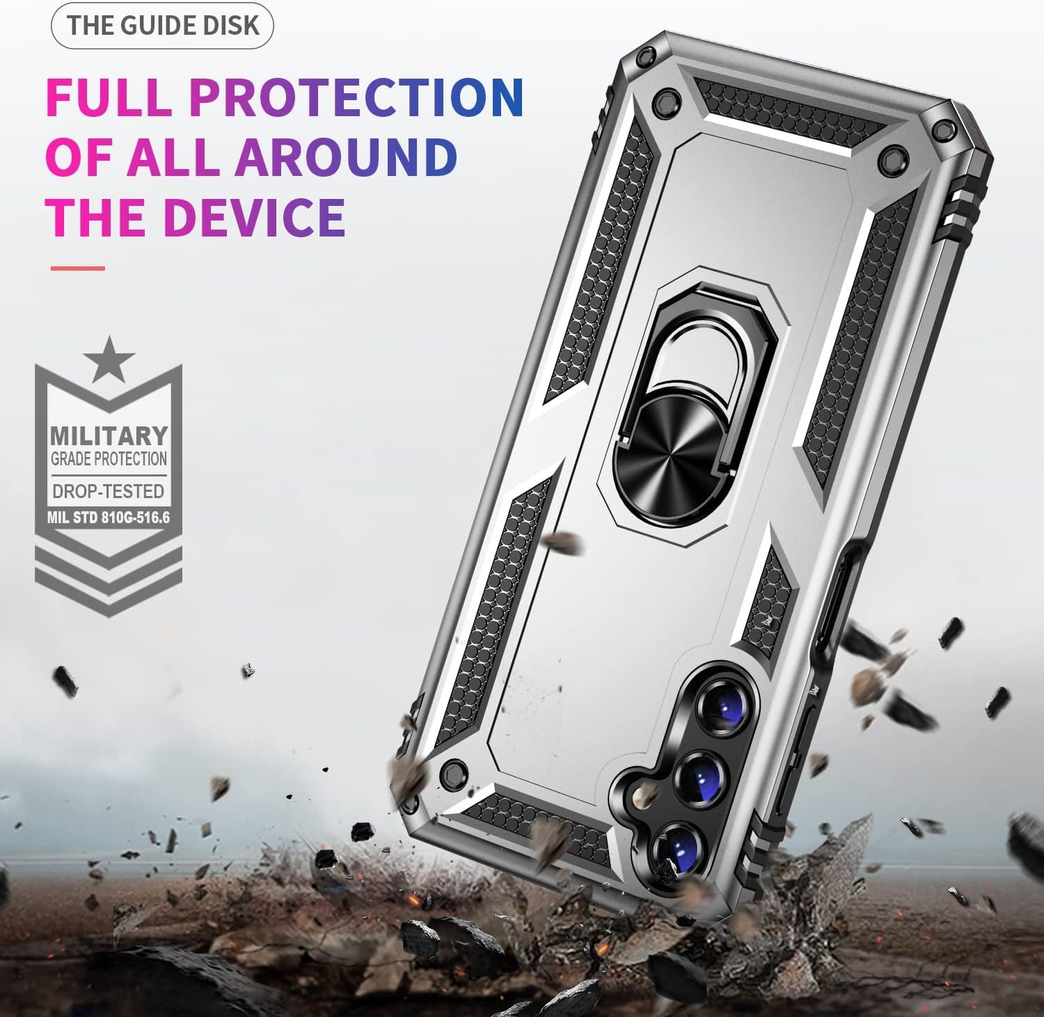 Military Grade Drop Impact for Samsung Galaxy A14 5G Case Galaxy A14 Case 360 Metal Rotating Ring Kickstand Holder Armor Heavy Duty Shockproof Case for Galaxy A14 5G Phone Case (Silver) - Image 5