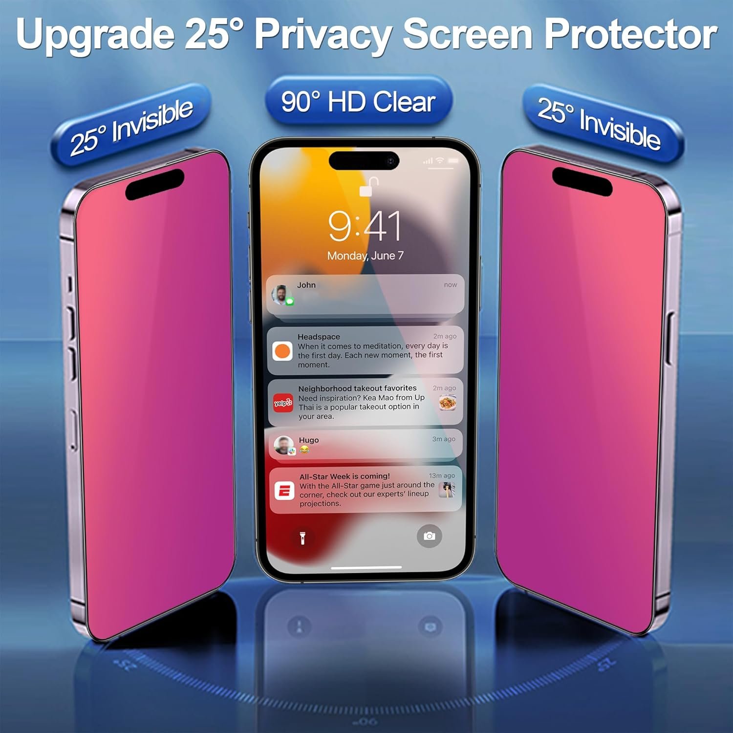 2 Pack Compatible with iPhone 15 Pro Max and Compatible with iPhone 15 Plus Privacy Screen Protector Gradient colorful 25 Degree Anti-Spy Tempered Glass Anti-Bluelight Bubble Free Full - Image 3