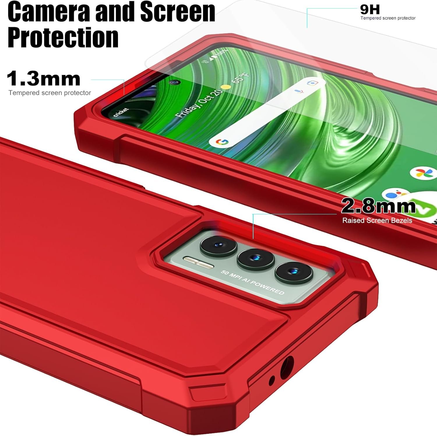 Ailiber for Cricket Outlast Phone Case, AT&T Jetmore Case with Screen Protector Tempered Glass, Dual Layer Structure Protection, Shock-Absorbing Corners TPU Bumper, Heavy Duty Cover for Outlast-Red - Image 7