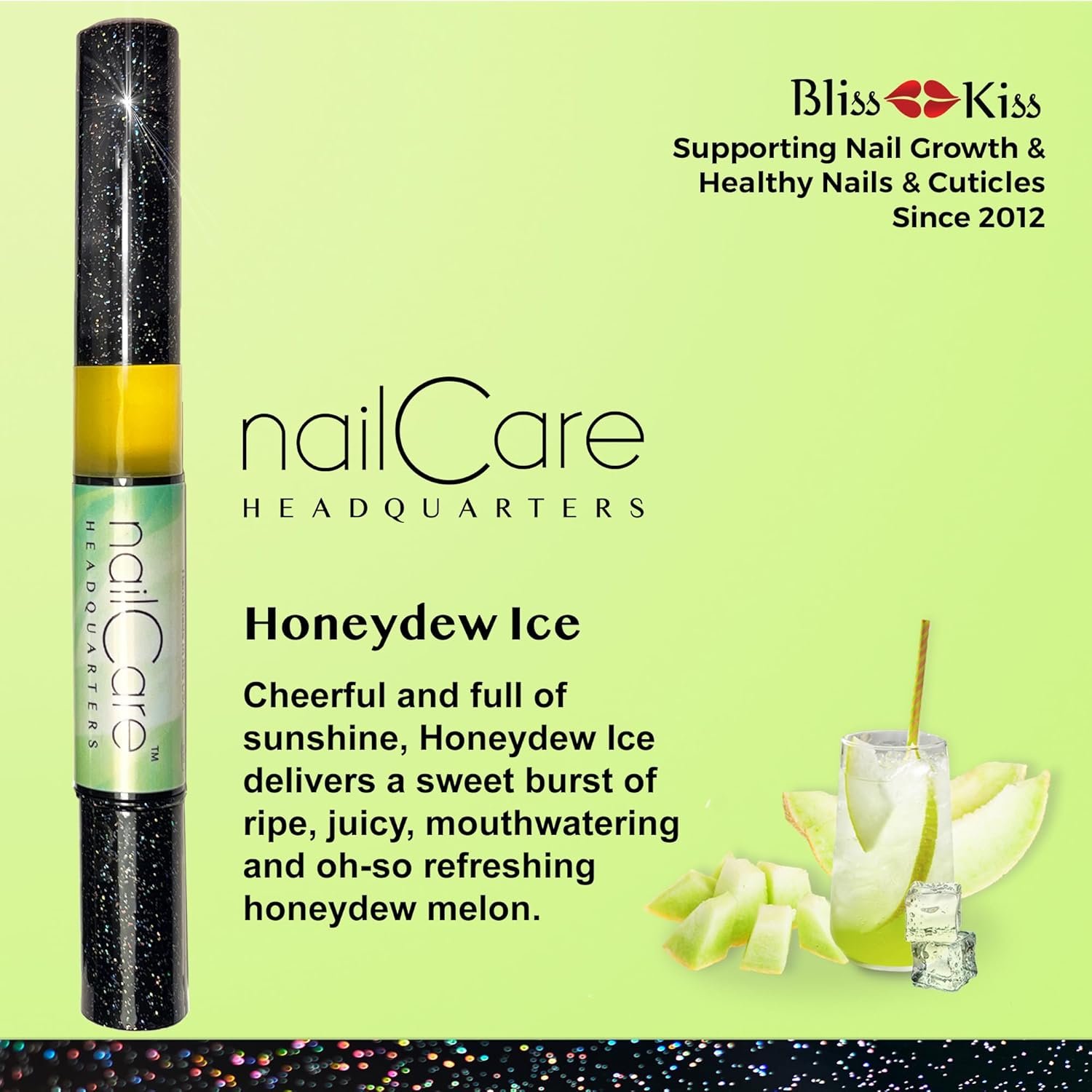 Cuticle Oil Pen for Nails - Nail Strengthener & Growth Oil and Serum for Damaged Nails, Hangnails w/Jojoba cuticle oil—Honeydew Ice Fragrance - Holo Glitter Pen - Image 3
