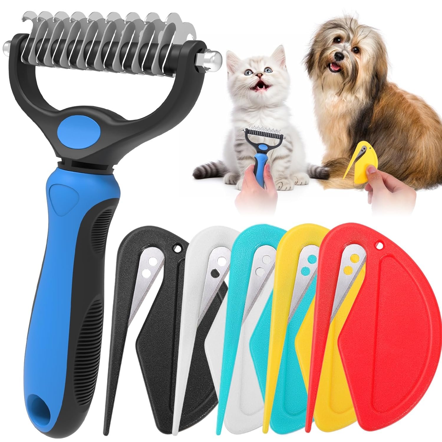 XANGNIER Pet Grooming Brush and Knotting Comb Tools,2024 Multifunctional Pet Shedding Comb for Removing Tangled and Loose Hair,Dematting Deshedding Undercoat Rake for Dogs/Cats Grooming Supplies,6 Pcs - Image 2