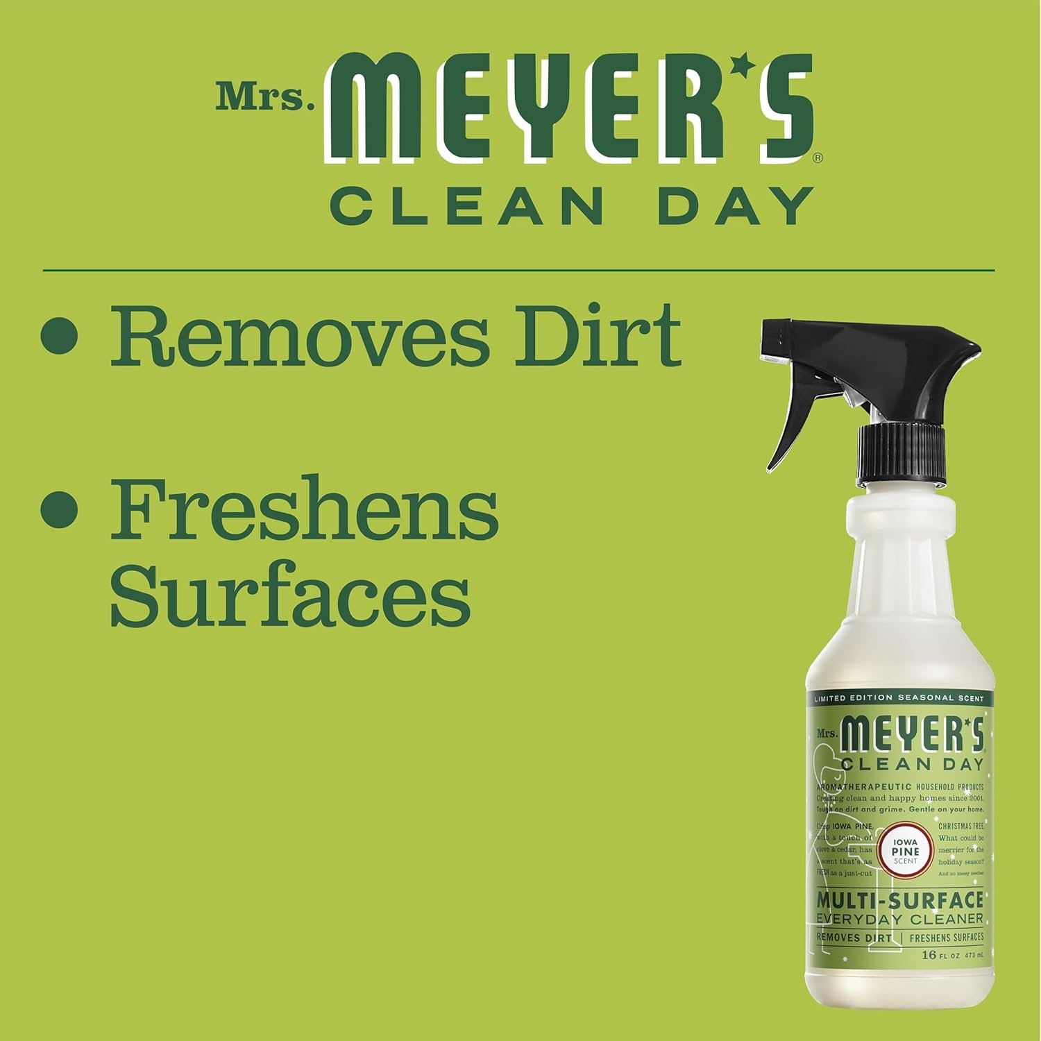 MRS. MEYER'S CLEAN DAY Multi-Surface Cleaner 3 Pack Variety, 16 OZ Each, 1 CT (Iowa Pine + Peppermint + Gingerbread) - Image 8
