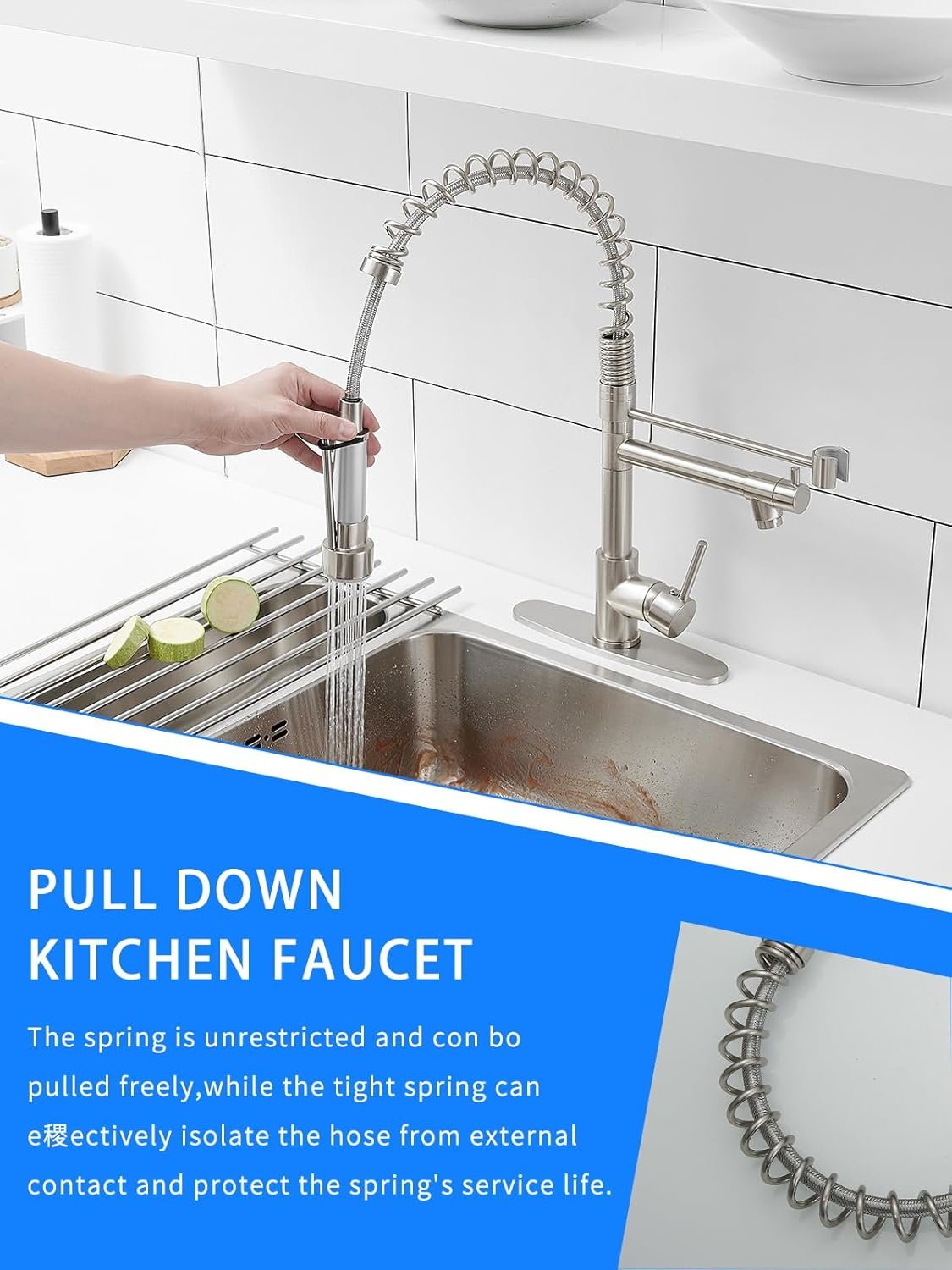AIMADI Faucet for Kitchen Sink,Commercial Single Handle Single Hole Pull Down Kitchen Faucet with Deck Plate llaves para fregaderos de cocina - Image 5