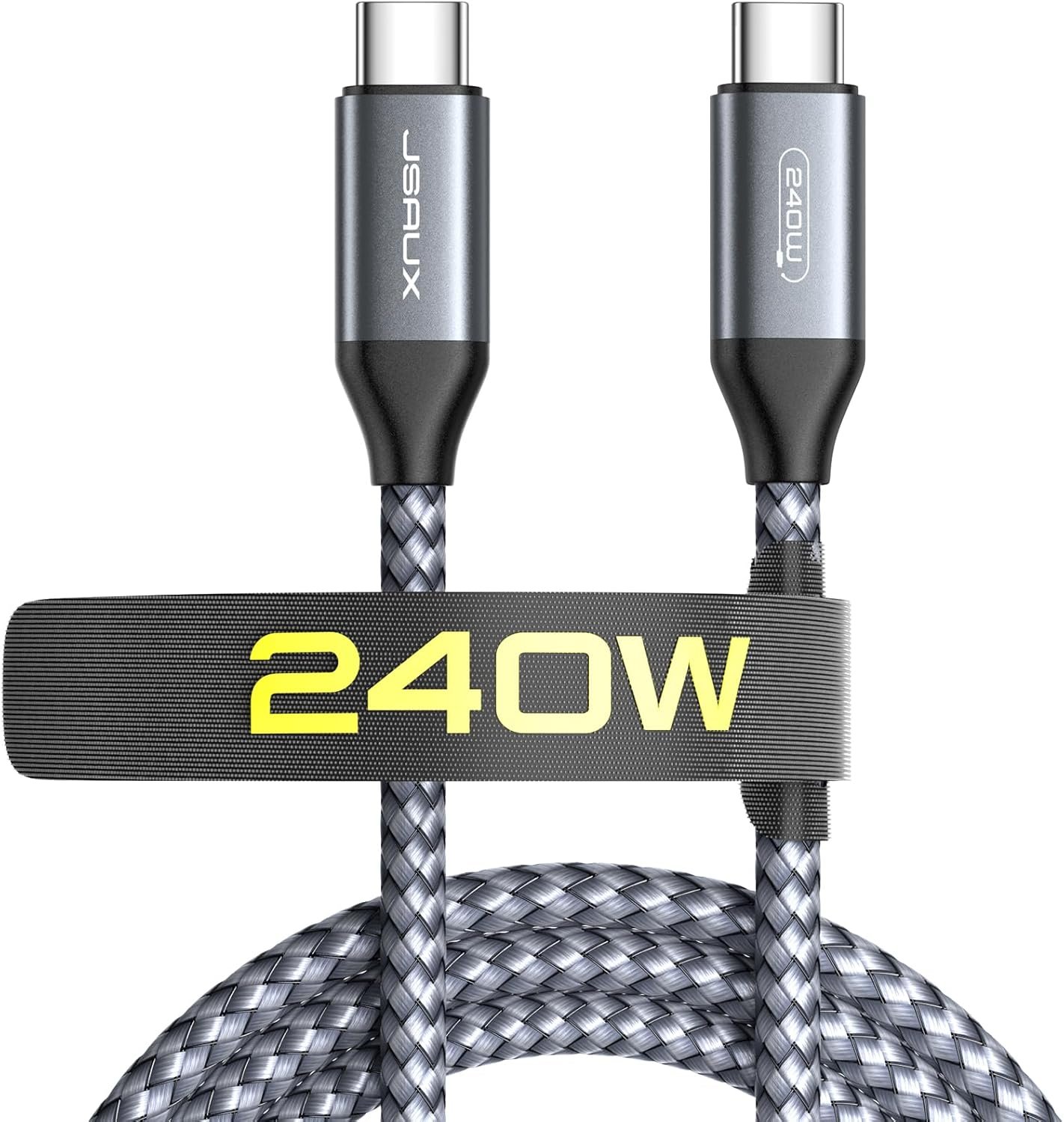 JSAUX 240W USB C to USB C Cable 10FT, 5A USB Type-C Charger Fast Charging Cord Compatible with iPhone 15 Plus/15 Pro/15 Pro Max MacBook Pro/Air M2 iPad Pro Air Mini 6 Samsung S23/S22 Pixel Steam Grey - Image 2