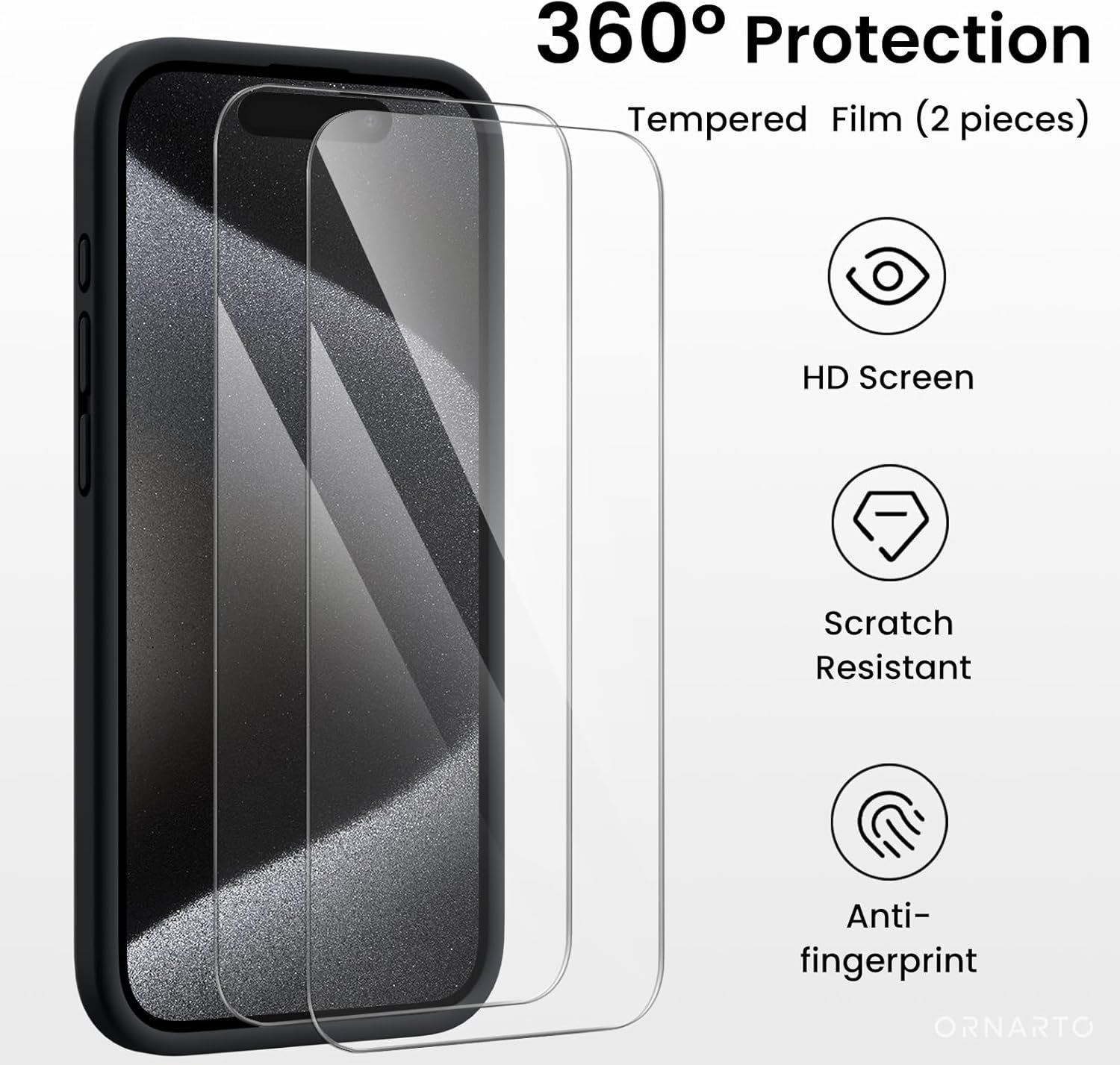ORNARTO Compatible with iPhone 15 Pro Max Case with 2 x Screen Protector, Shockproof Liquid Silicone Cover, Drop Protection Phone Case for iPhone 15 Pro Max, Black - Image 6