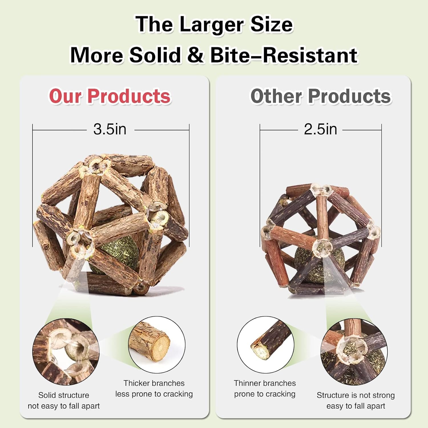 Catnip Toys-2Pcs Natural Silvervine Stick Catnip Ball&Bell Ball-Cat Toys for Indoor Cats- Cleaning Teeth Molar Tools Matatabi Cat Chew Toy-Kitten Toys All Breeds - Image 6