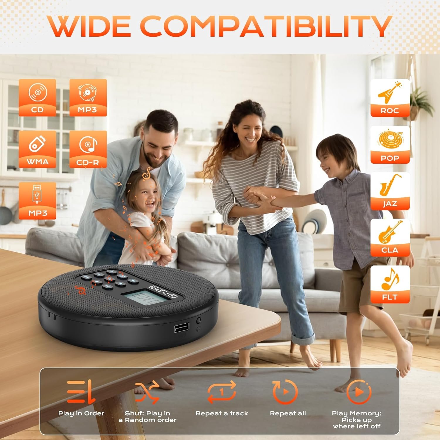 Portable CD Player with Speakers:Rechargeable Walkman CD Player for Car with Anti-Skip Protection,Discman CD Player with Headphones,Plays Recorded MP3/Audiobook/CD/USB with Memory,Backlit. - Image 7