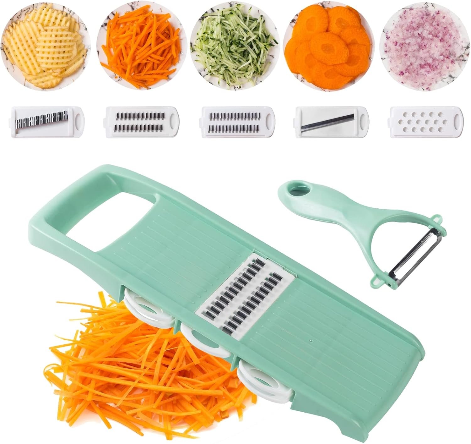 Mandoline Slicer for Kitchen 7-in-1 Mandoline Food Slicer,Vegetable/Cheese/Potato/Carrot/Cucumber Grater,Slicer, Cutter, Grinder,Waffle Fry Cutter For Potatoes,Julienne Peeler - Image 2