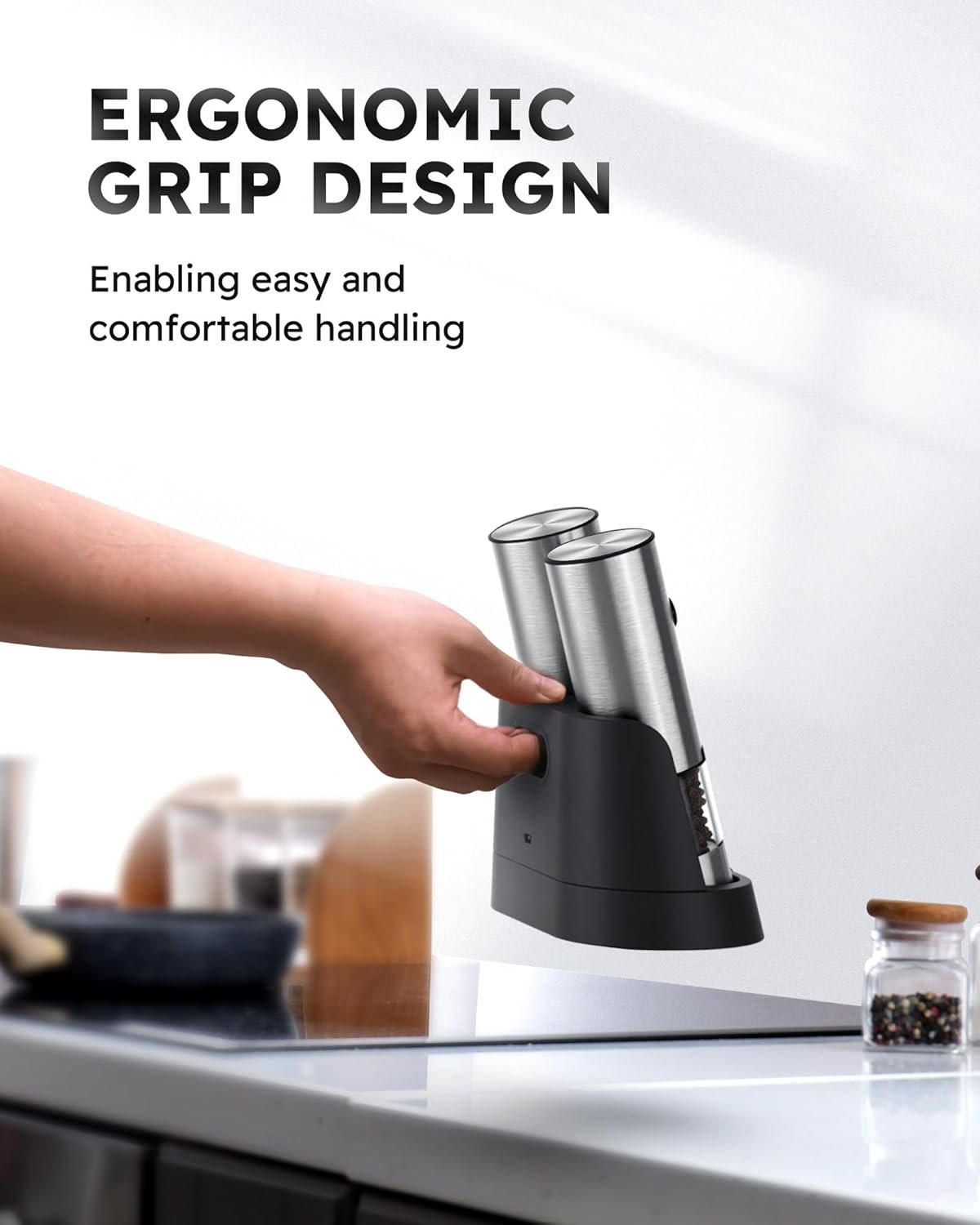 FORLIM Electric Salt and Pepper Grinder Set, USB Rechargeable Automatic Salt and Pepper Grinder Set with Upgraded Base, One Handed Operation Refillable Mill with Light, Adjustable Coarseness - 2 Mills - Image 8