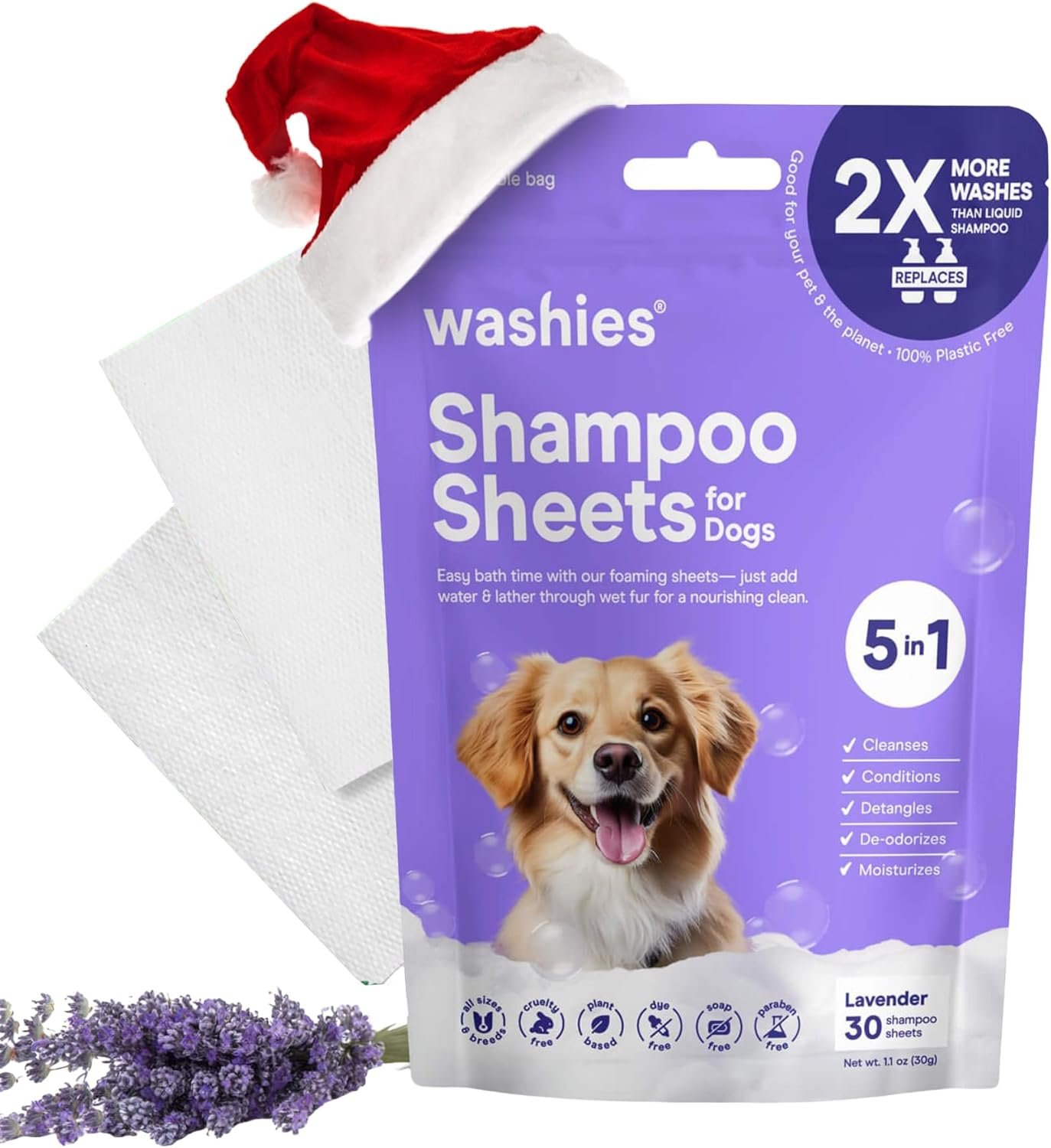 Dog Shampoo Sheets and BuddyGlove, 2X Washes Than Liquid, Water Activated Puppy Shampoo & Dog Bath Supplies (Washies Dog Shampoo Sheets (Lavender 30ct)) - Image 2