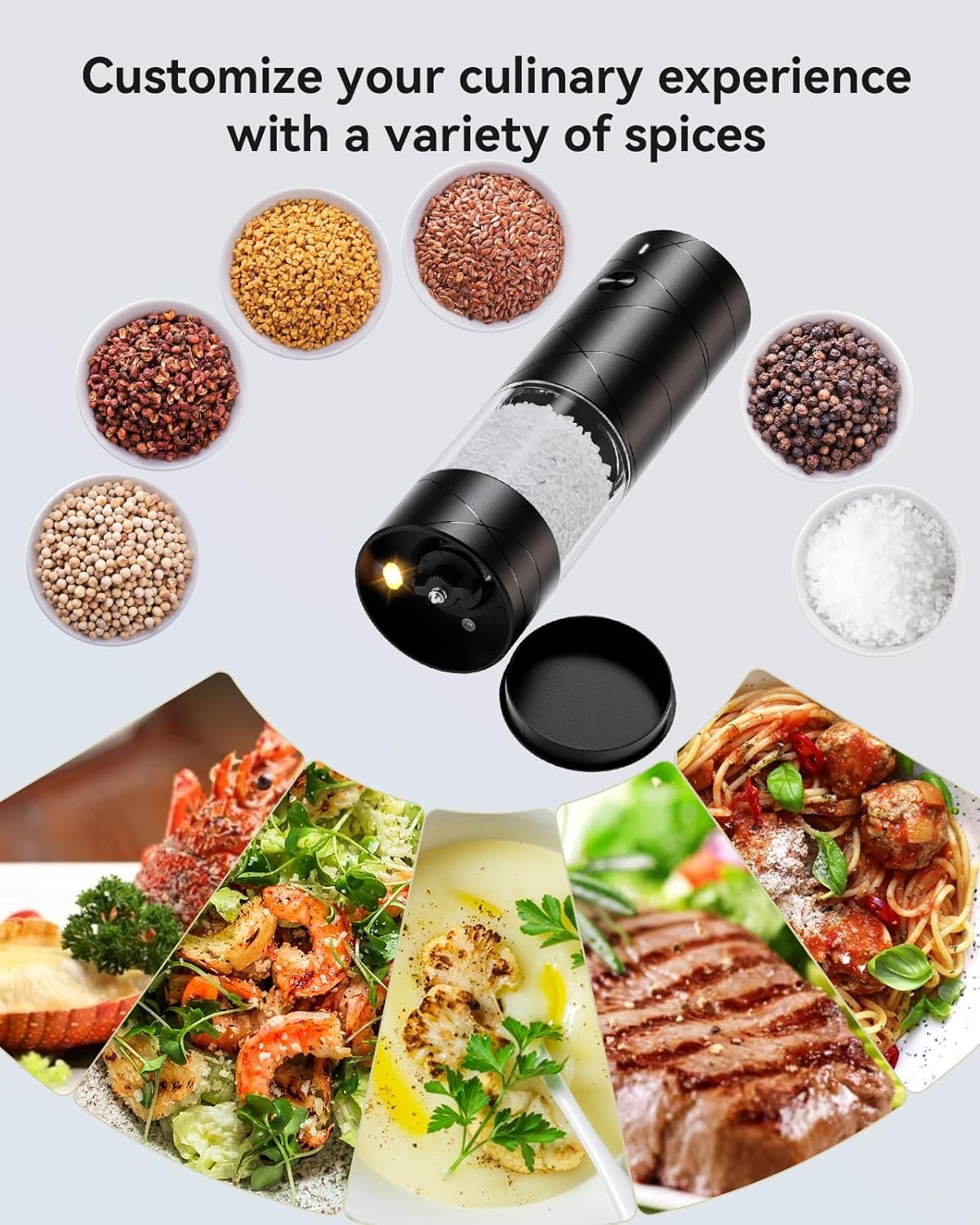 Electric Salt and Pepper Grinder Set with Adjustable Coarseness, Rechargeable Automatic Salt and Pepper Grinder Set with One Hand Operated and LED Light, Salt Grinder & Pepper Mill for Family BBQ - Image 4