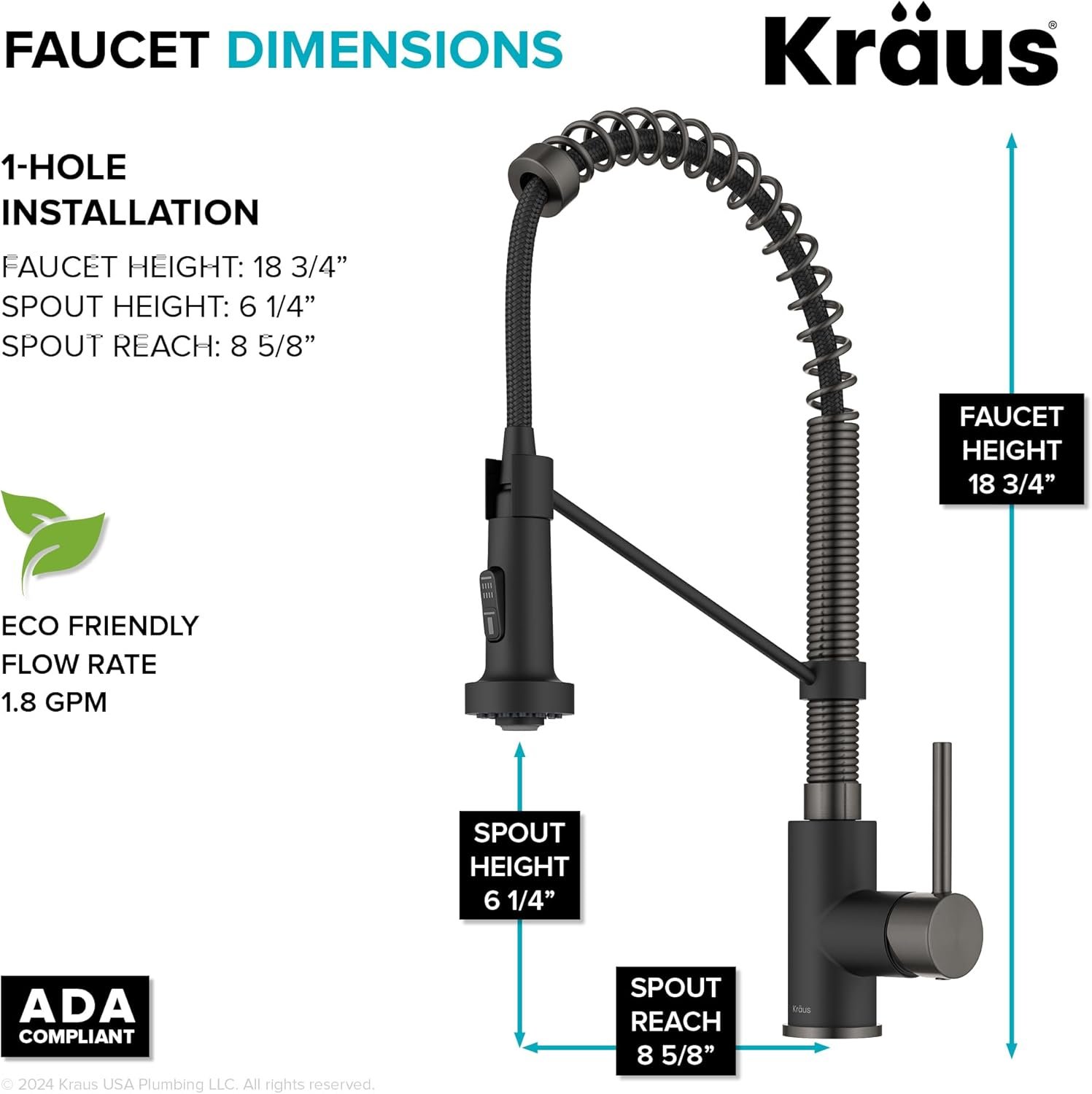 KRAUS Bolden Commercial Style 2-Function Single Handle Pull Down Kitchen Faucet in Matte Black/Black Stainless, KPF-1610MBSB (Pack of 1) - Image 7