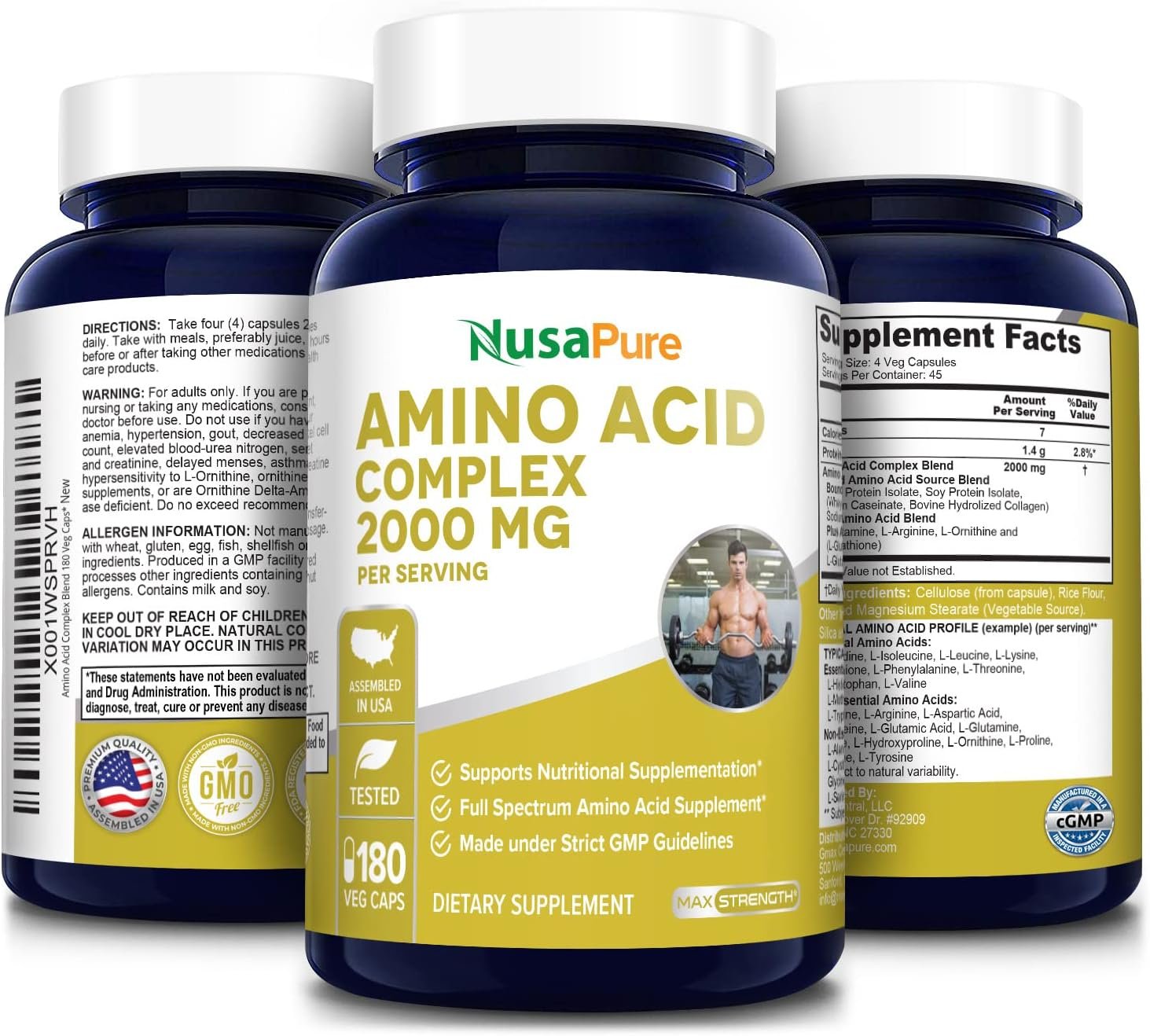 NusaPure Amino Acid Complex Blend 2000 mg-180 Caps (Non-GMO, Gluten-Free) - Image 5