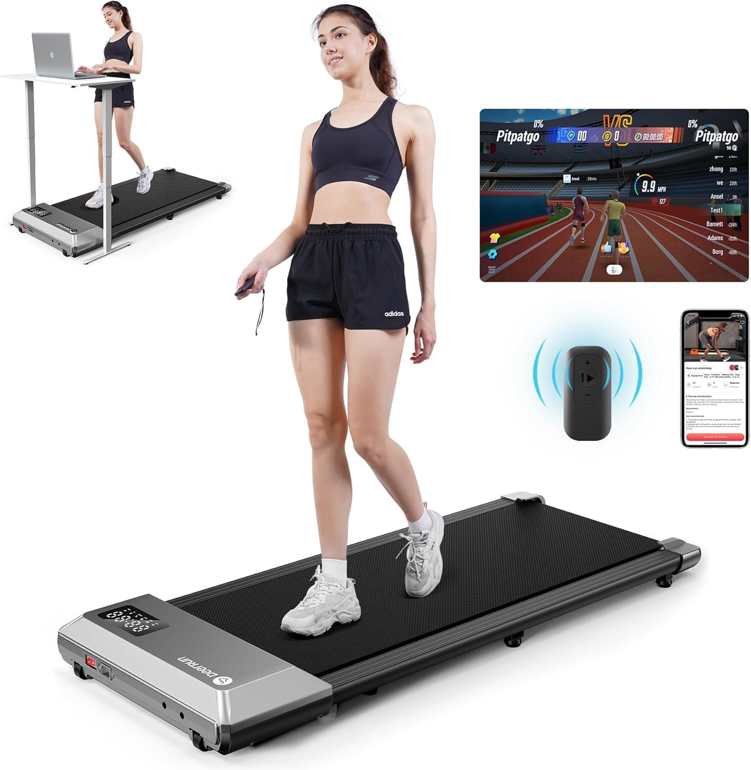 DeerRun Walking Pad, 2024 Upgrade Smart Under Desk Treadmill, 2.5HP Small Quiet Portable Treadmill, Walking Treadmill Under Desk, APP & Remote Control, Knee-Protective, No-Assembly - Image 2