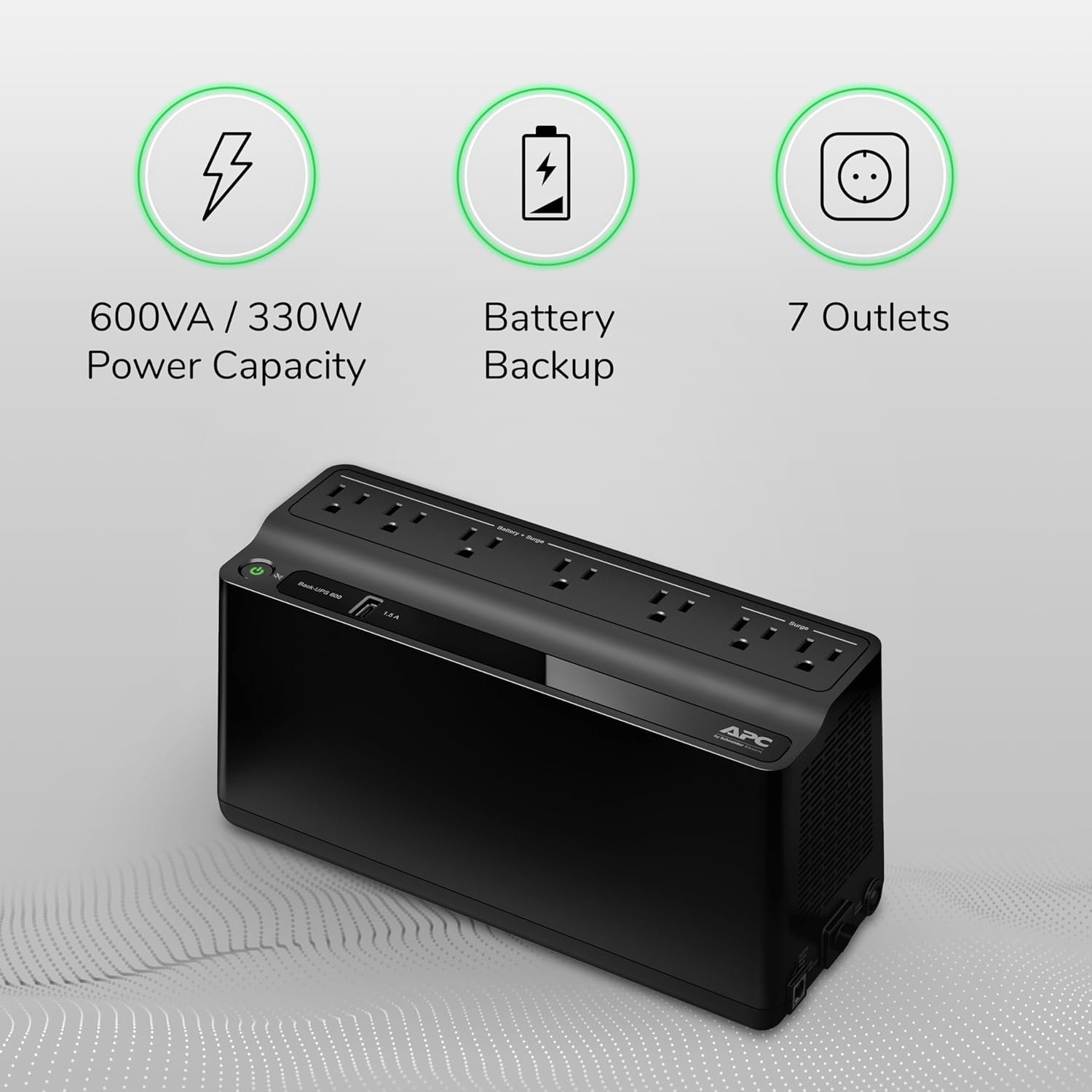 APC UPS Battery Backup and Surge Protector, 600VA/300 Watts Backup Battery Power Supply, BE600M1 Back-UPS with USB Charger Port - Image 6