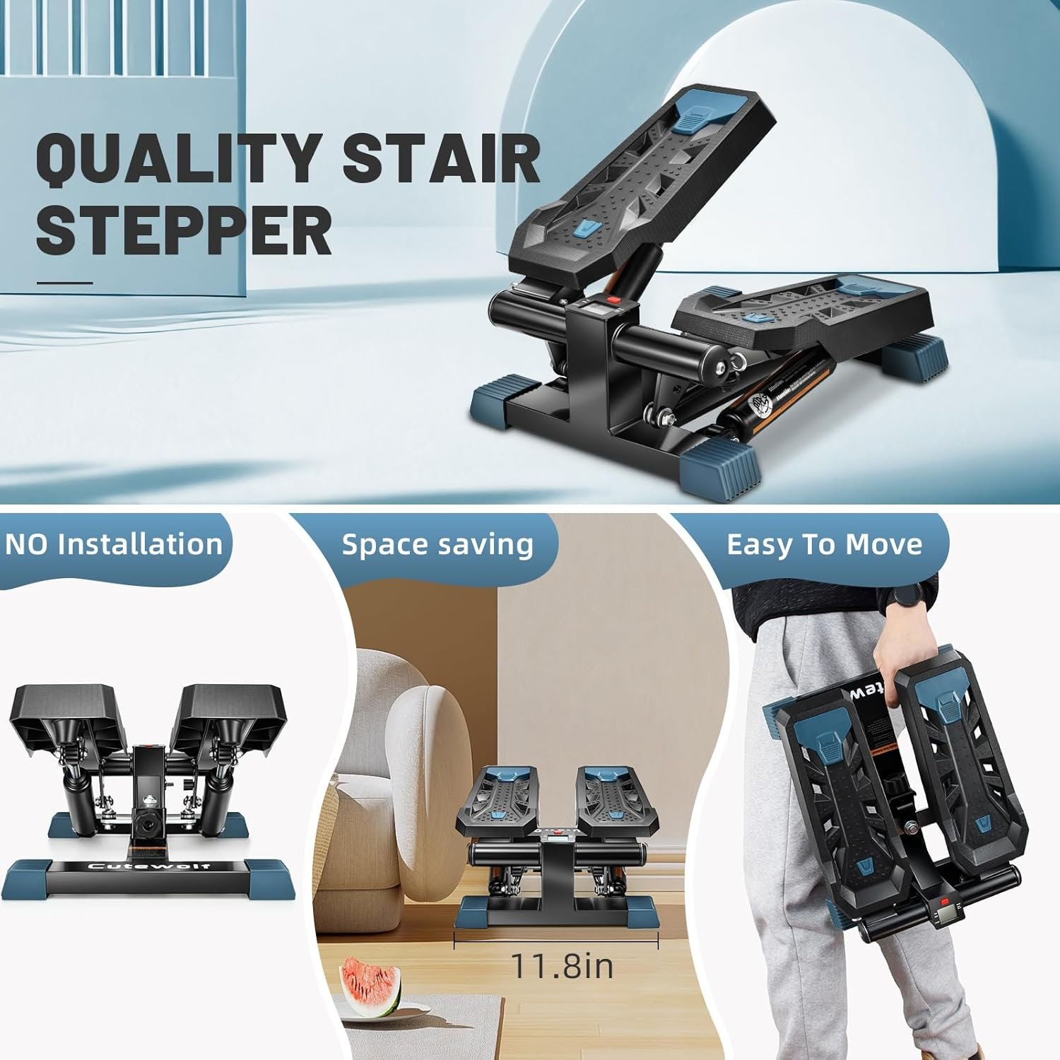 Steppers for Exercise at Home, Mini Stepper with Resistance Bands, Stair Stepper Machine with Max 350LBS Loading Capacity, Portable Home Exercise Equipment for Full Body Workout - Image 6