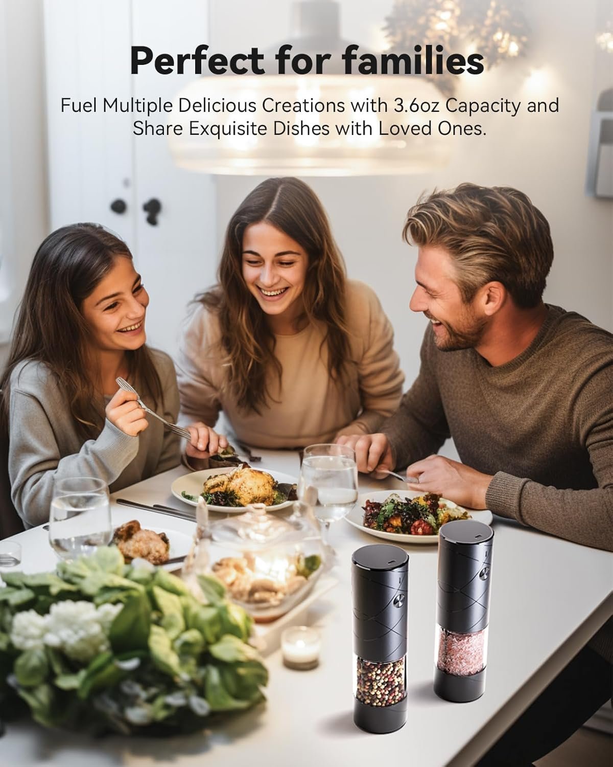 Electric Salt and Pepper Grinder Set with Adjustable Coarseness, Rechargeable Automatic Salt and Pepper Grinder Set with One Hand Operated and LED Light, Salt Grinder & Pepper Mill for Family BBQ - Image 5