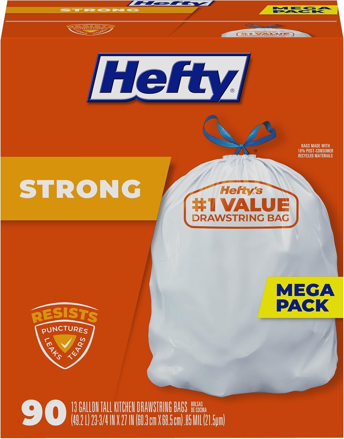 Hefty Strong Tall Kitchen Trash Bags, Unscented, 13 Gallon, 90 Count - Image 2