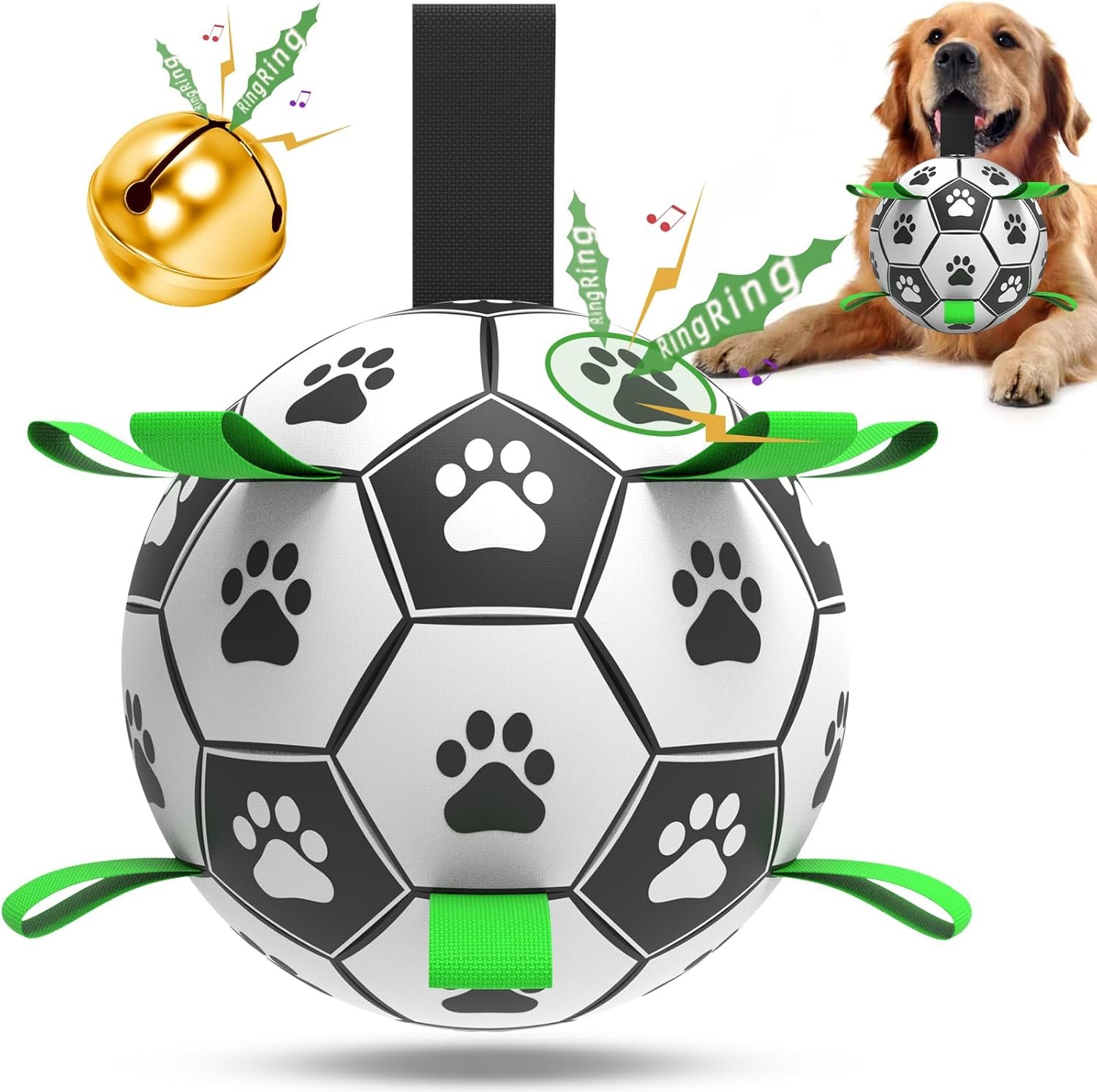 QDAN Dog Soccer Balls Toy with Bell Inside, Outdoor Interactive Dog Toys for Tug of War, Puppy Birthday Gifts, Dog Water Toy, Durable Ropes Squeaky Soccer Dog Ball for Medium and Large Dogs (8 INCH) - Image 2