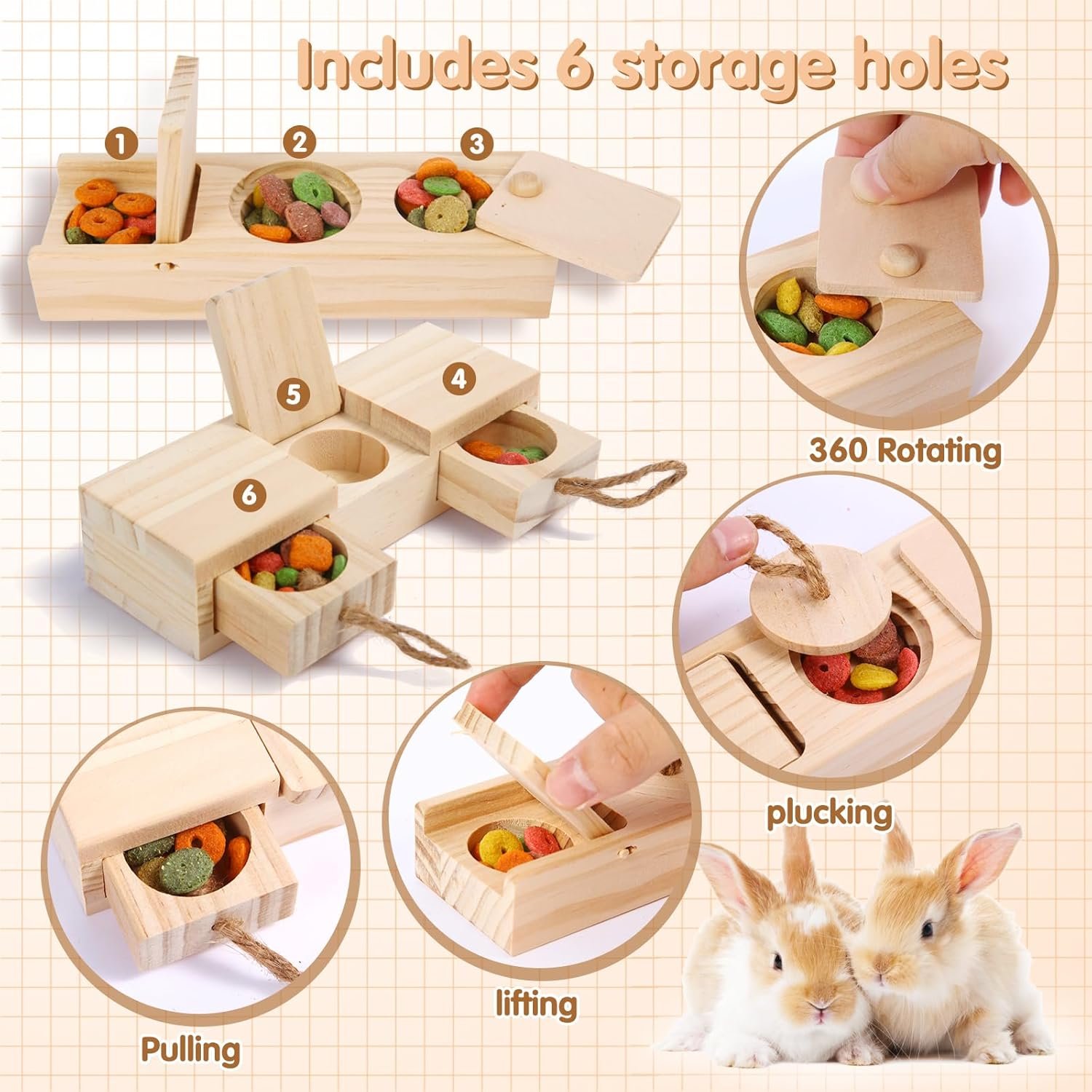 2PCS Interactive Wooden Rabbit Toys,Bunny Puzzle Toys,Sniff n' Snack Rabbit Chew Toys,Enrichment Toys for Bunnies,Hamsters,Guinea Pig,Chinchilla and Other Small Animals - Image 4