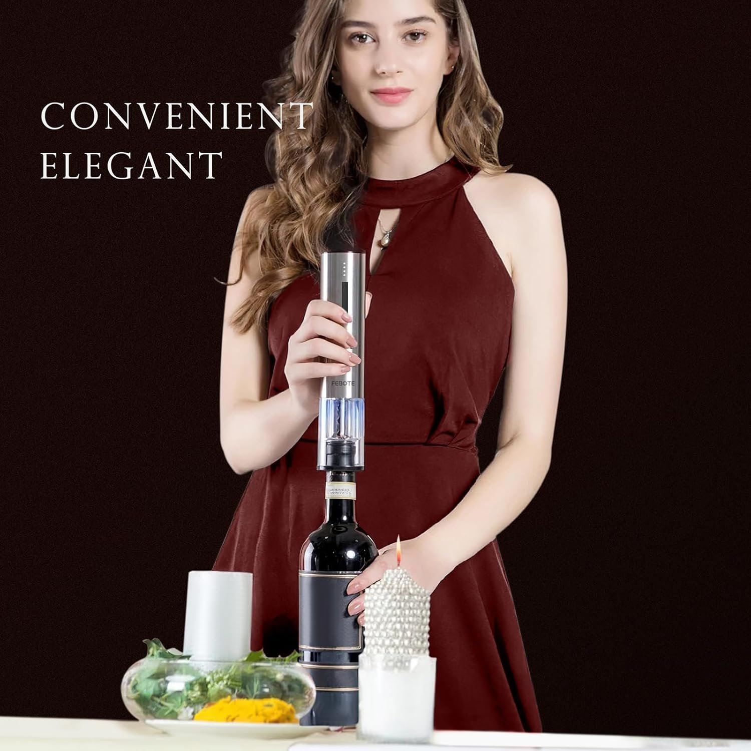 Electric Wine Opener Set, Rechargable Automatic Wine Bottle Corkscrew Opener with Wood Stand - 2 Vacuum Wine Stoppers Wine Aerator Foil Cutter for Home Bar Party Valentine's Day Christmas Gift - Image 5