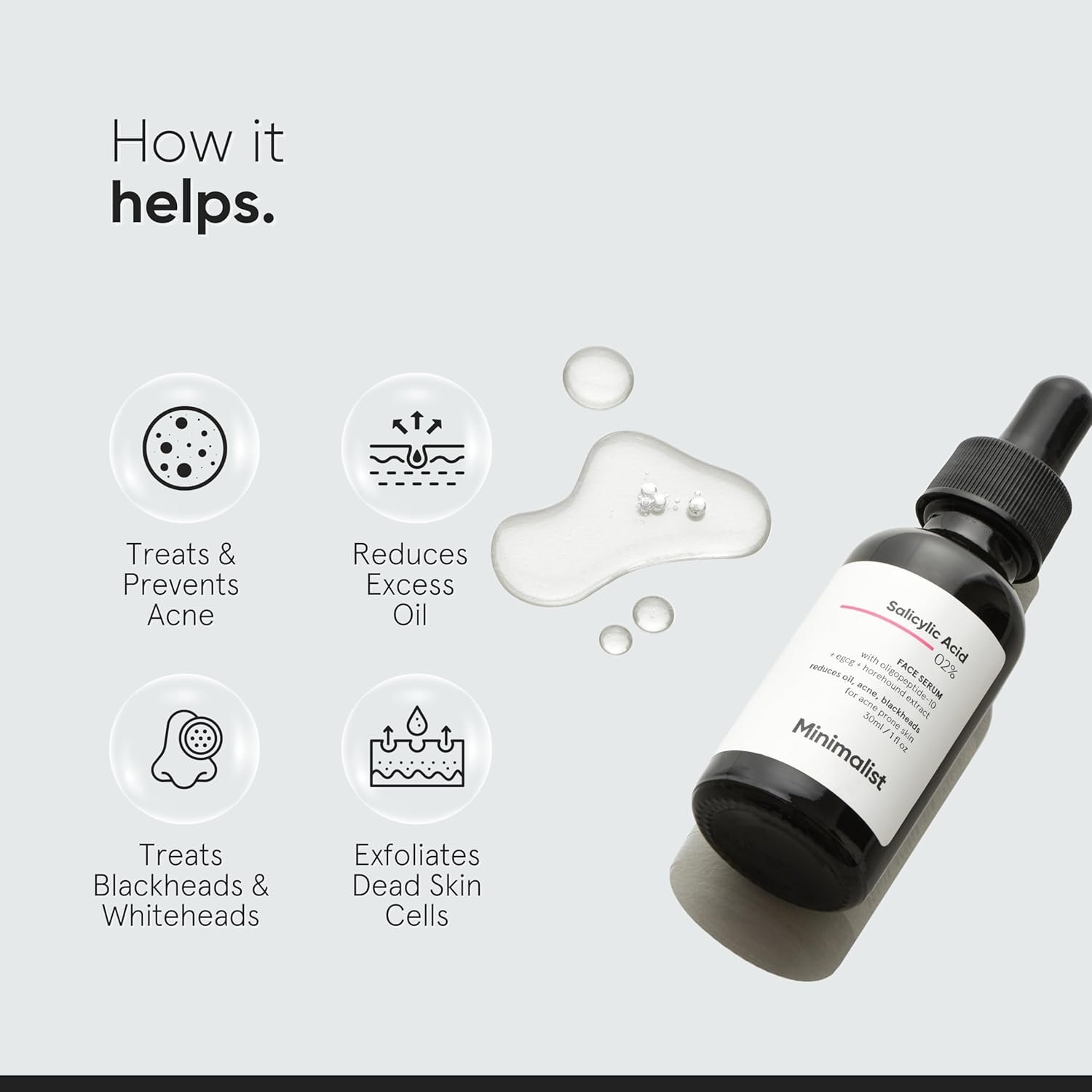 Minimalist 2% Salicylic Acid Serum For Acne, Blackhead & Open Pores | Reduces Excess Oil & Bumpy Texture | BHA Liquid Exfoliant for Acne Prone & Oily Skin | For Women & Men | 1 Fl Oz/30ml - Image 4