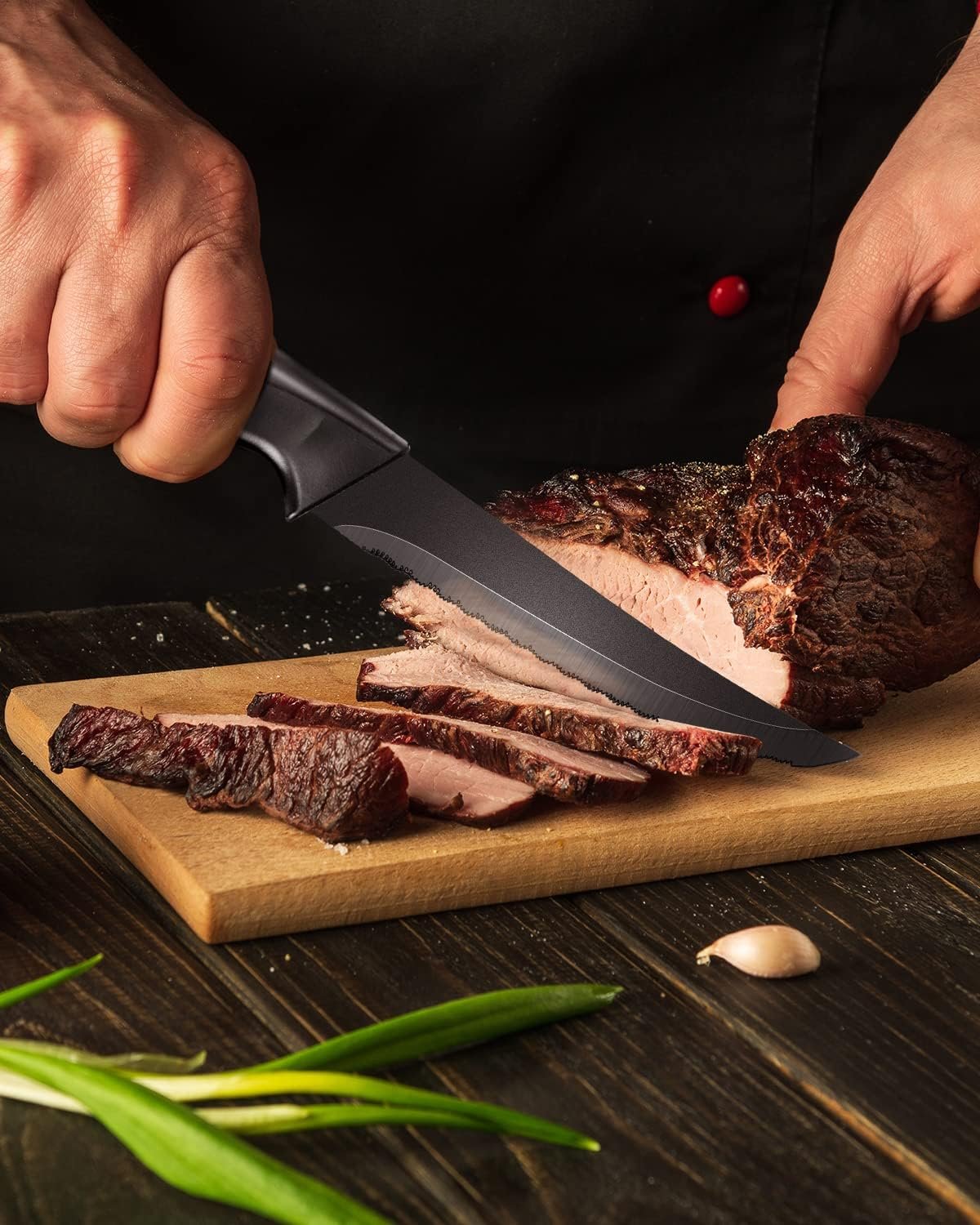 syvio Block Knife Set, 15 Pcs Kitchen Knife Set with Block and Sharpener, with Heavy Poultry Shears and 6pcs Serrated Steak Knives Razor-Sharp, Stainless Steel, Lightweight, Anti-Slip Handle - Image 9