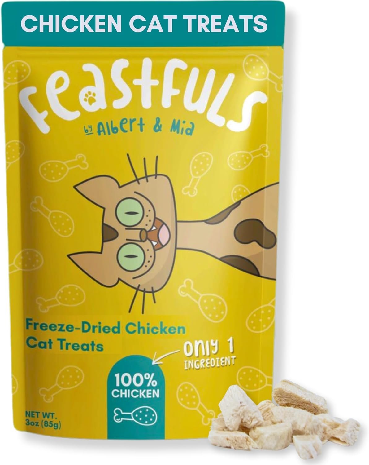 ALBERT & MIA Feastfuls Freeze Dried Cat Treats - 100% Chicken Breast, Only 1 Ingredient, Made in USA (1oz) - Image 2