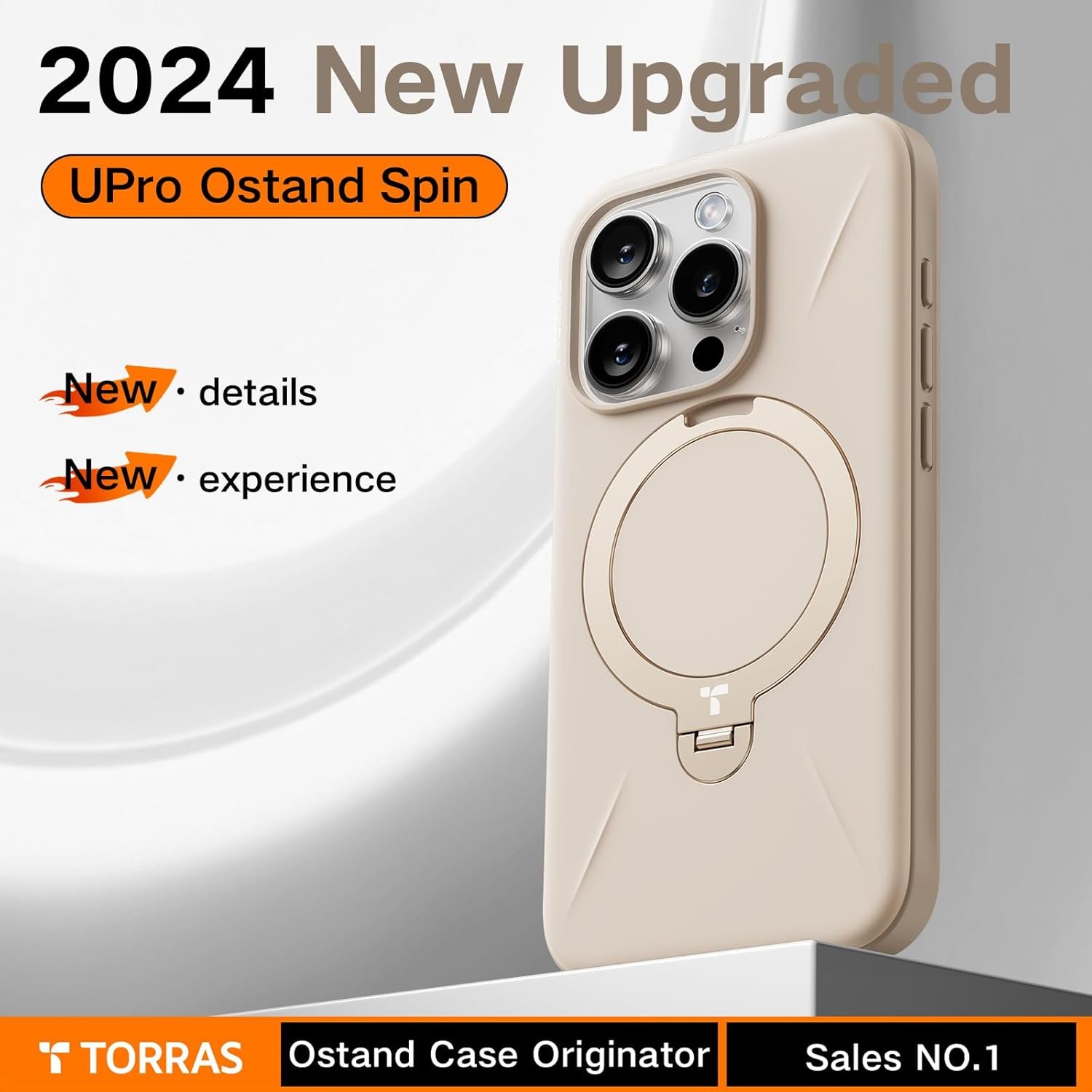 TORRAS 360°Spin Stand for iPhone 15 Pro Max Case, Compatible with Magsafe, Mil-STD Protective Hard PC Scratch-Resistant Case for iPhone 15 Pro Max Phone Case with Kickstand, Ostand Spin, Dune Beige - Image 3