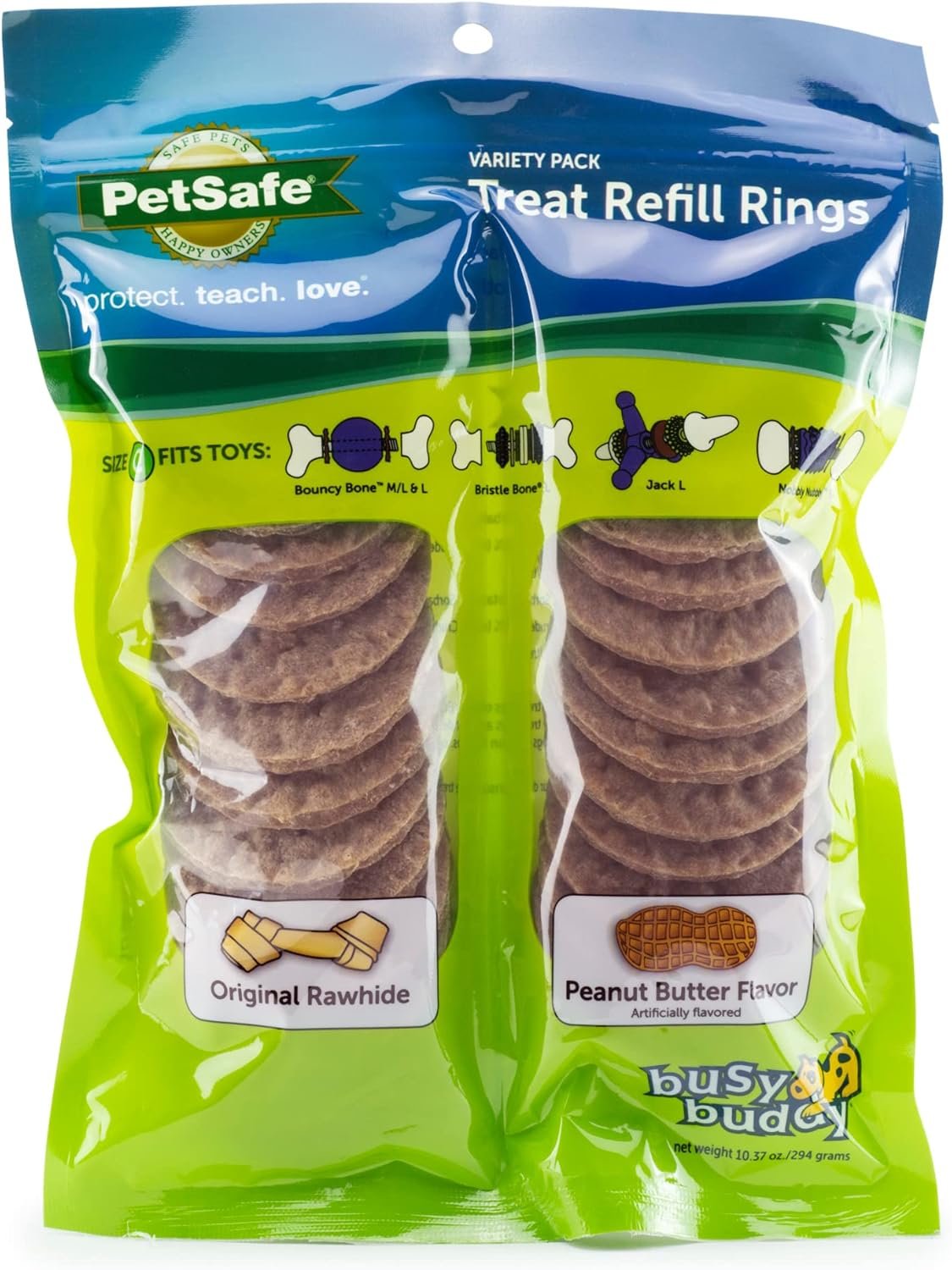 PetSafe® Rawhide Treat Ring Refills, Variety Pack, Size C, Original Rawhide and Peanut Butter Flavor, Replacement Treats Busy Buddy Treat Ring Holding Toys - Image 2