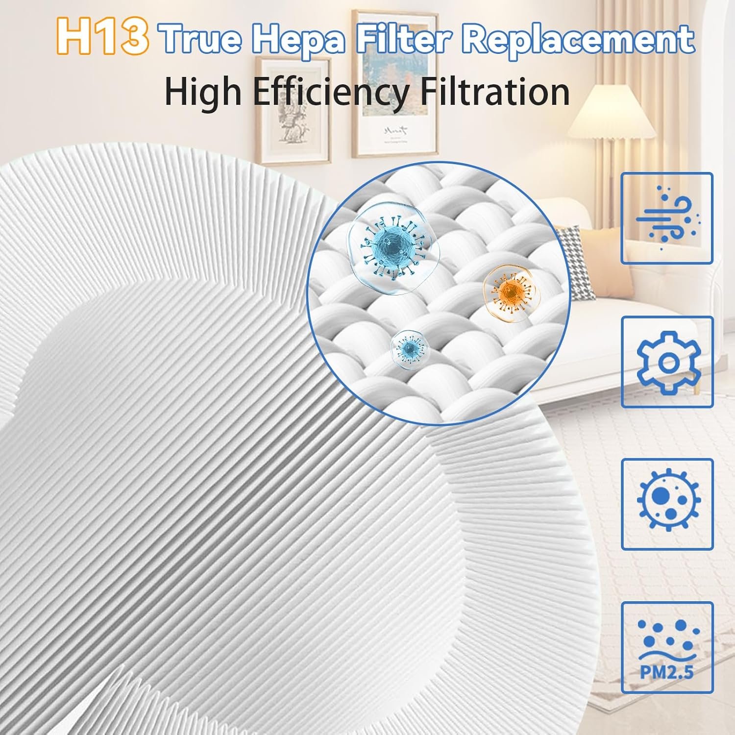 H7126 Replacement Filter for GoveeLife Air Purifier Filter, 3-in-1 H13 True HEPA Air Filter for H7126 Mini Air Purifier High-efficiency Replace Part, 2 Pack - Image 5