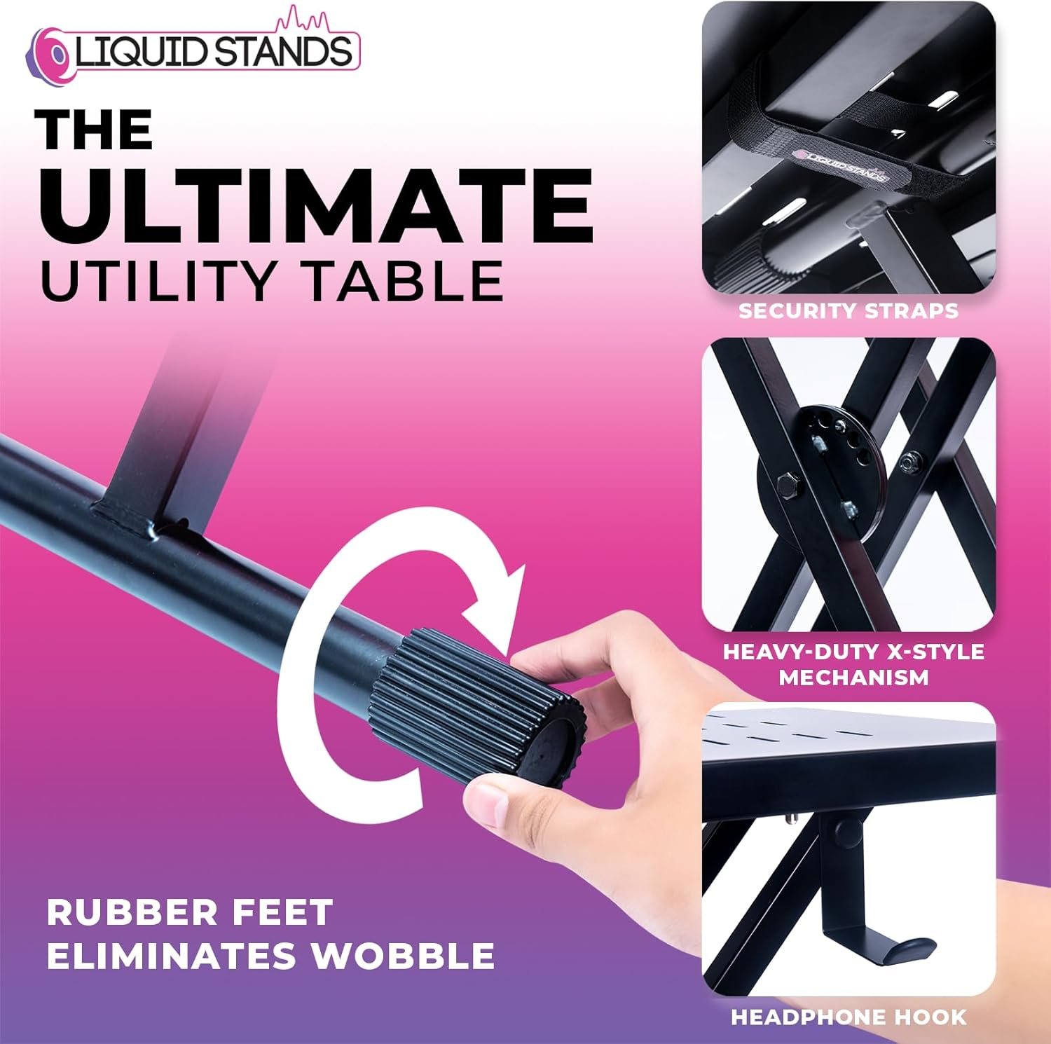 Liquid Stands Expandable DJ Table Stand Portable Audio Mixer Stand - DJ Stand for Laptop & Controller - Midi Keyboard Stand & Synth Stand - DJ Booth Portable X Style Keyboard Stand & Tabletop DJ Desk - Image 6