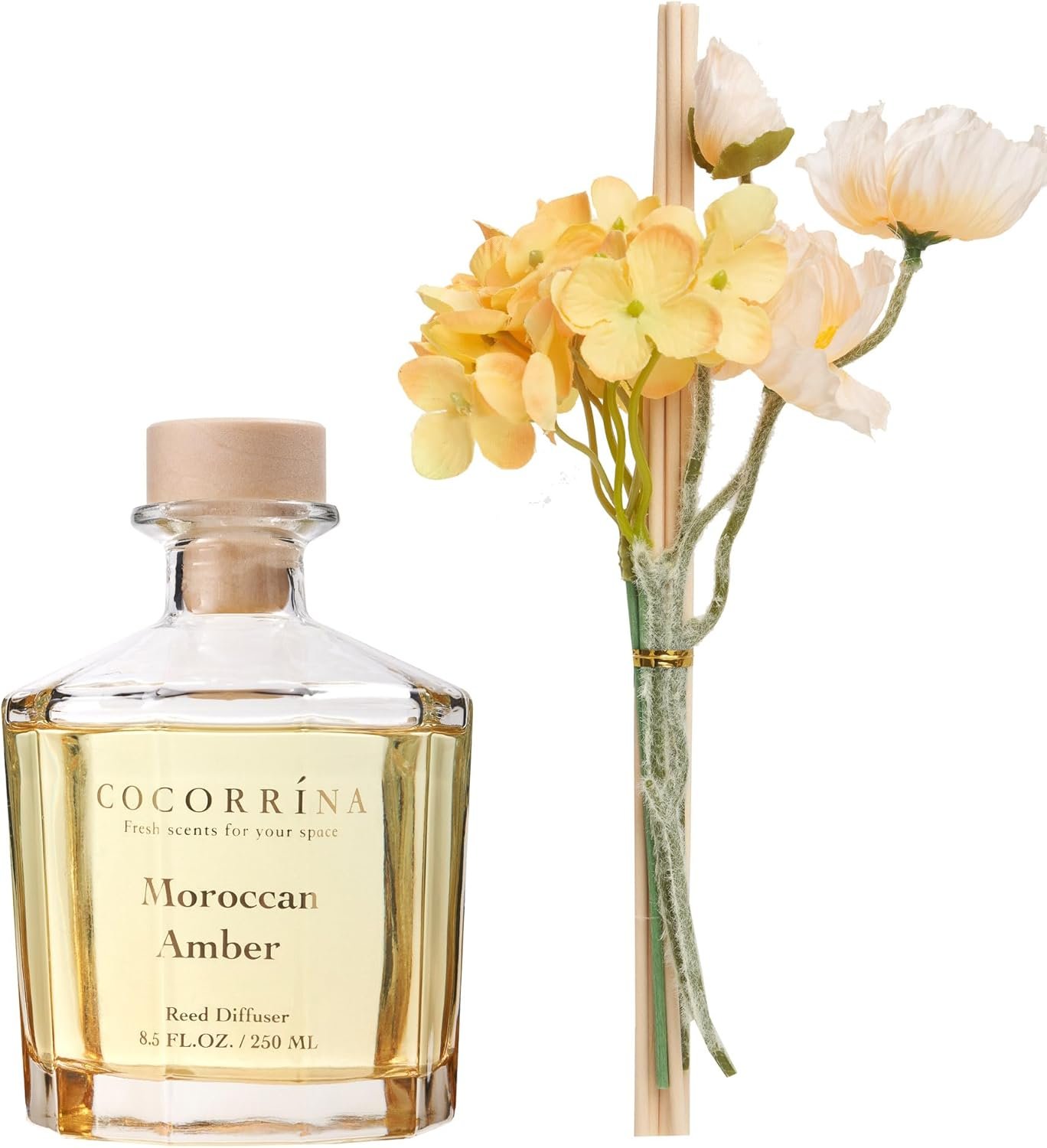 COCORRÍNA Reed Diffuser - Moroccan Amber 8.5oz Flower Reed Diffuser Set with 8 Sticks, Home Fragrance Reed Diffuser for Home Bedroom Office Bathroom Shelf Decor (Master Collection) - Image 4