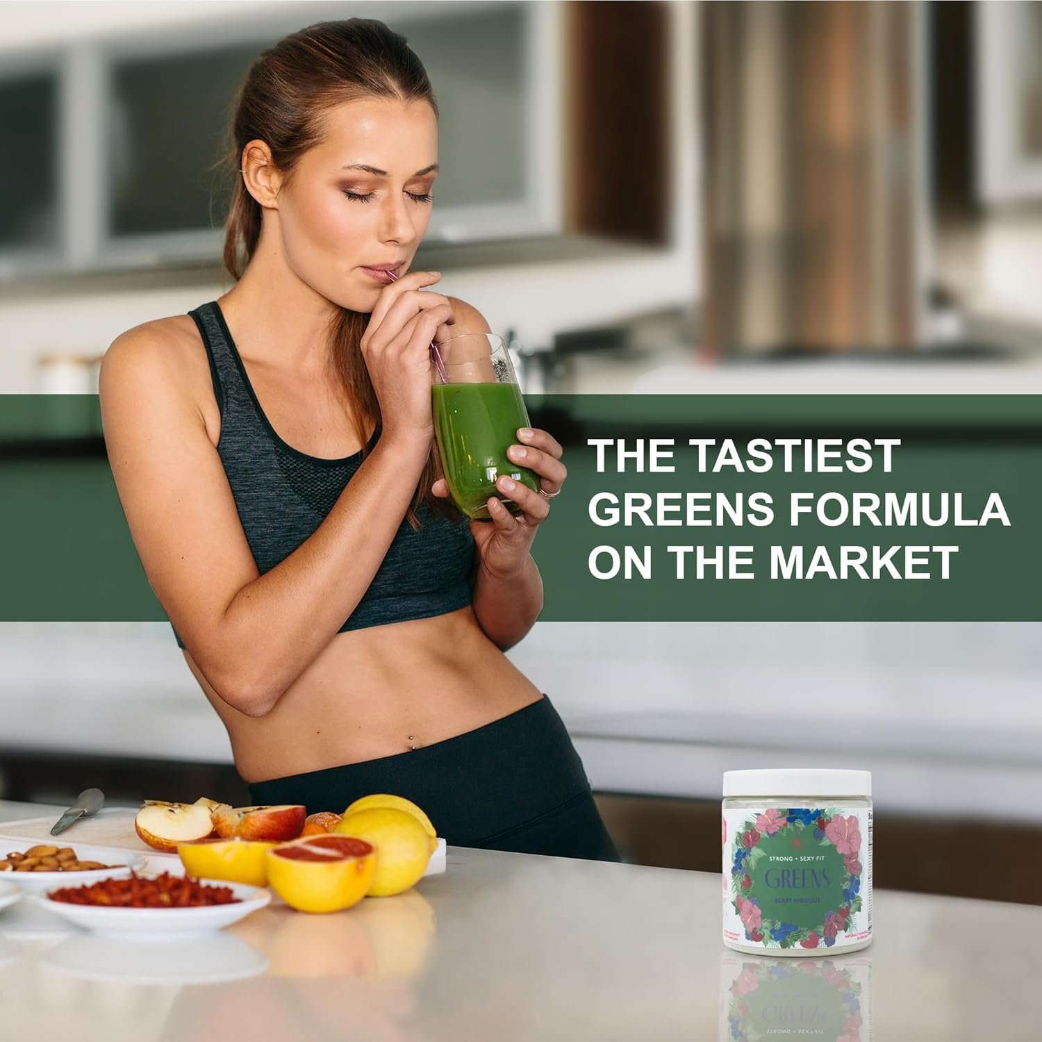 Strong + Sexy Fit Greens Superfood Powder, Green Juice for Gut Health, Energy & Immune Support, Fruit and Veggies Supplement with Wheat Grass, Digestive Enzyme, Vitamin C, 30 SVG, Berry Hibiscus - Image 5