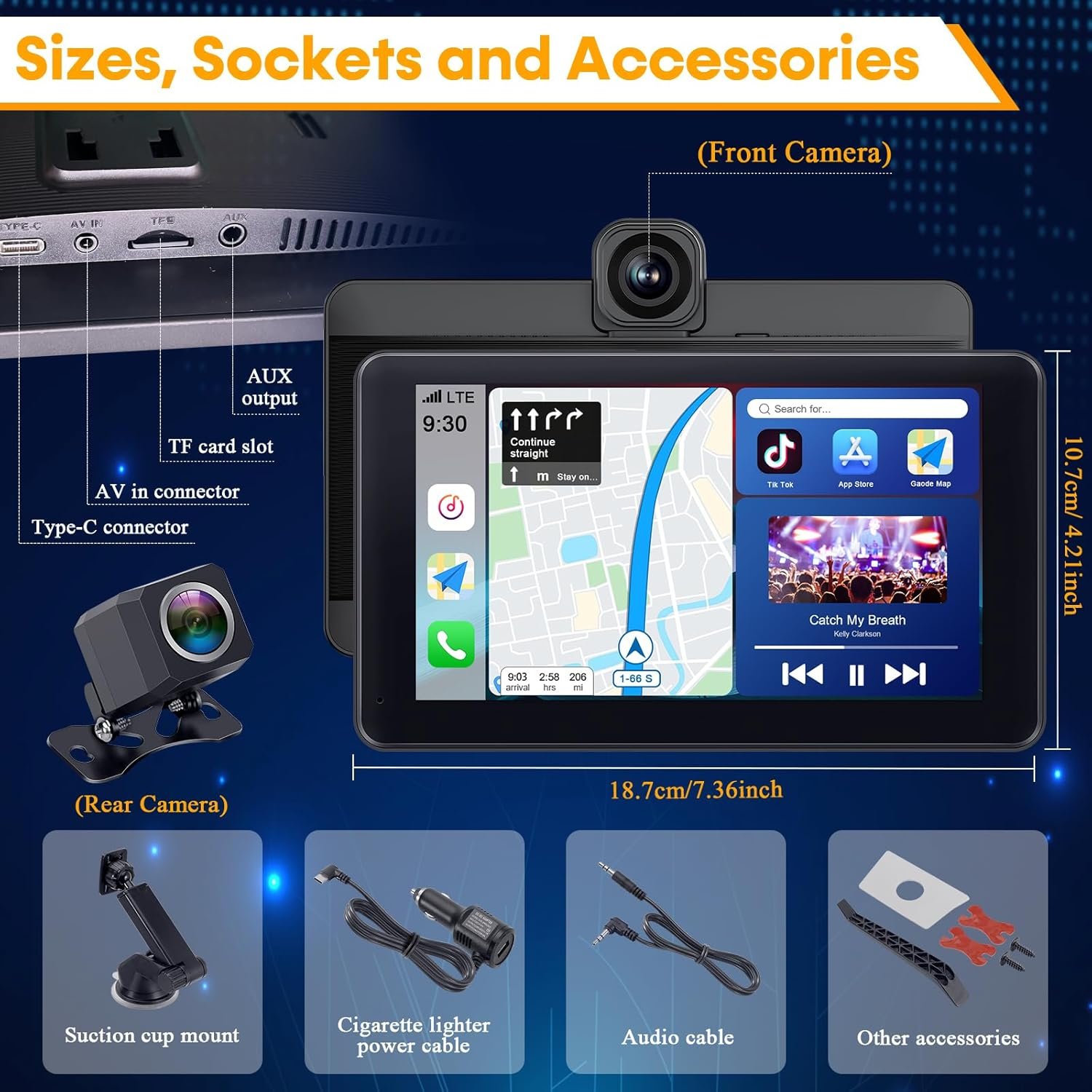 Car Screen Portable Carplay for Apple: 7 Inch Android Auto - Wireless Car Play with Backup Camera,2.5K Dash Cam,GPS Navigation,Car Audio Receivers Bluetooth,Mirror Link, Bluetooth,FM,Siri AMTIFO A28 - Image 11