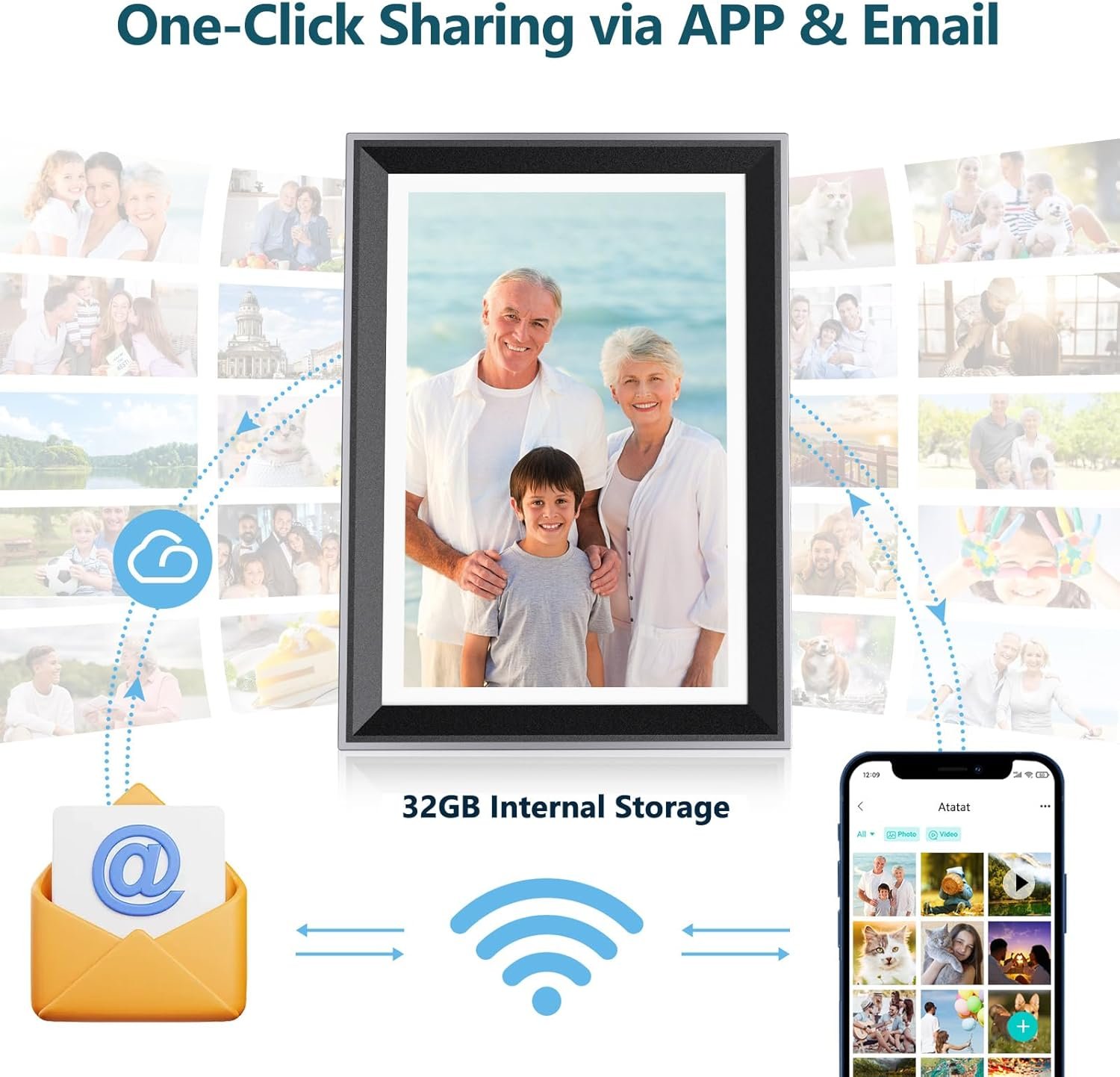 Atatat 10.1 Inch WiFi Digital Photo Frame, Electronic Smart Picture Frame with IPS Touch Screen, Internal 32GB Storage & Multi-User Binding, Easy Set Up and Instantly Photo Upload via APP or EMAIL - Image 5