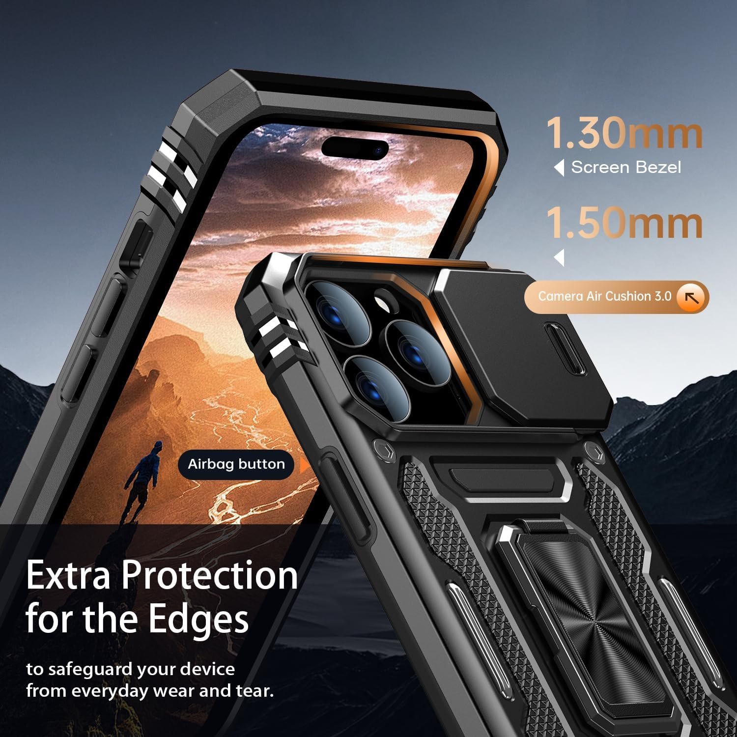 Goodon for iPhone 15 Pro Max Case with Sliding Camera Cover + Screen Protector - Metal Magnetic Kickstand - Military-Grade Shockproof Matte Protective Phone Cover 6.7" for Men Women Girls - Black - Image 6