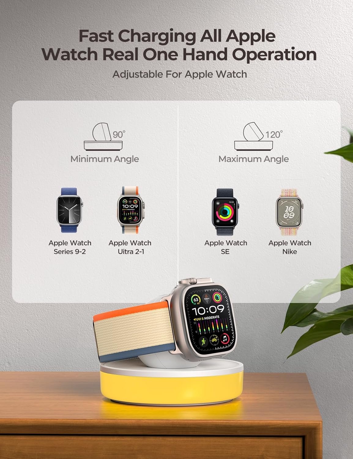 JOYROOM for Apple Watch Charger Stand, Portable Magnetic Charging Dock for Apple Watch 10 with Colorful Light & Cable,Fast iWatch Charger Stand for Apple Watch Series 10 9 8 7 6 5,Ultra 2 /SE,White - Image 6