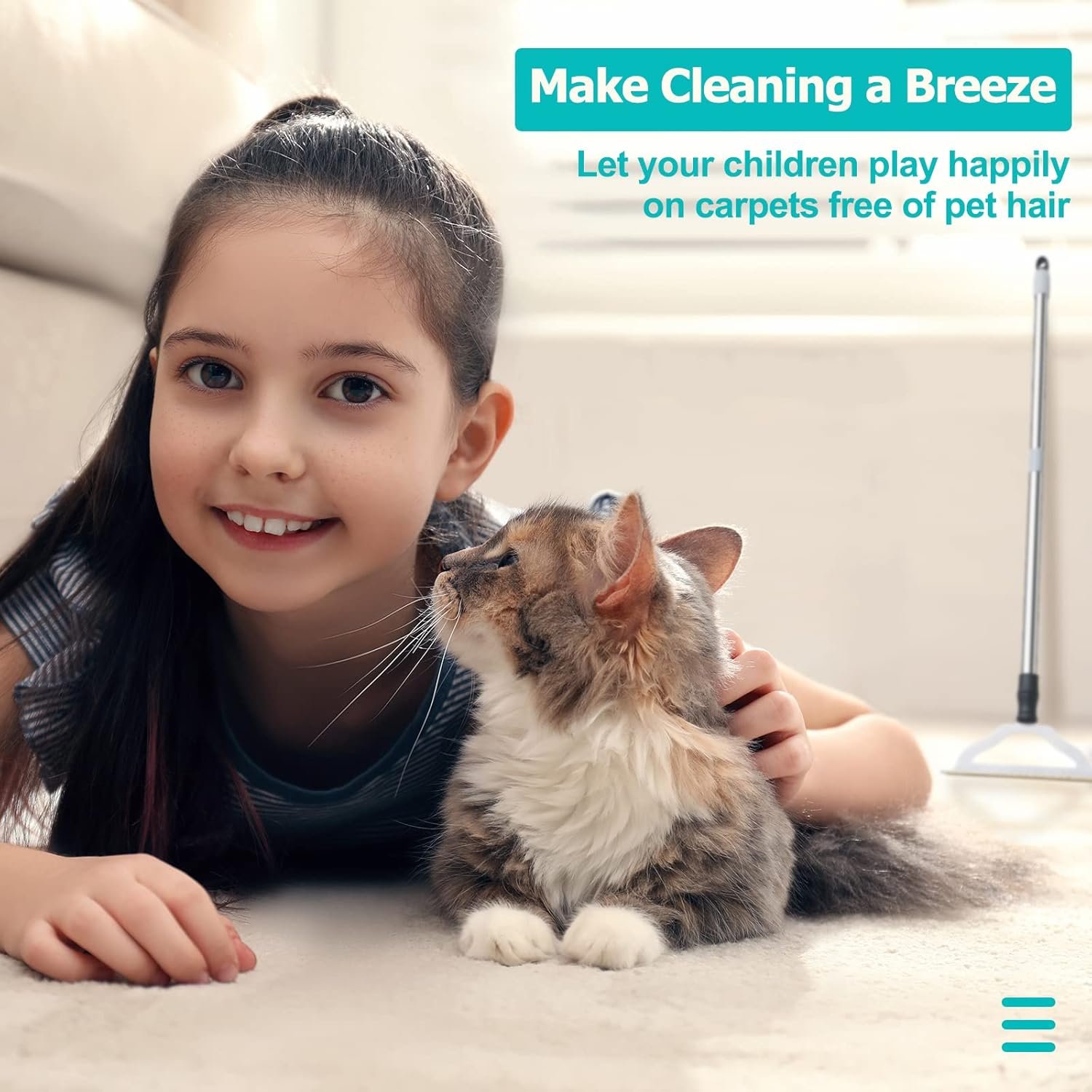 Carpet Rake for Pet Hair Removal - Reusable Pet Hair Remover for Carpet Long Handle, Advanced Dog Hair Broom, Cat Fur Brush, Lint Remover Scraper for Carpets, Rugs, Mats, Couch, Furniture - Image 8