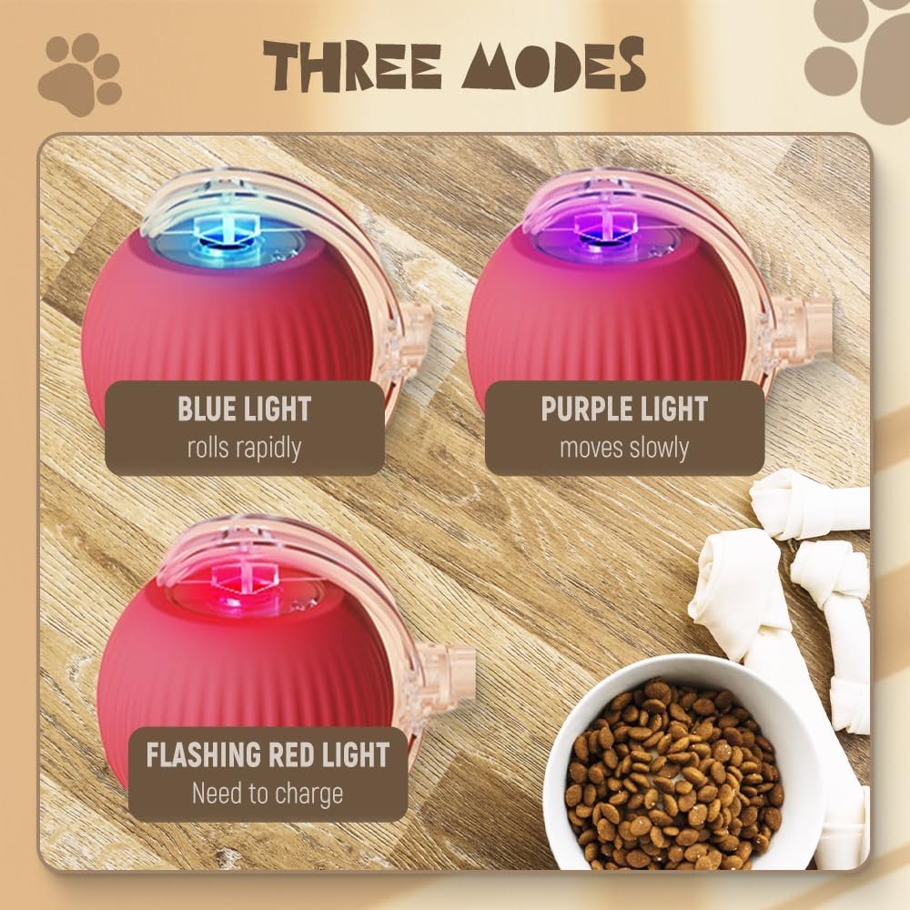 Interactive Cat Toy Balls, 2024 Upgraded Cat Toys for Indoor Cats, Smart Self Rolling Interactive Cat Dog Ball, Automatic Moving Peppy Pet Ball for Bored Indoor Adult Cats Kitten (Red) - Image 4