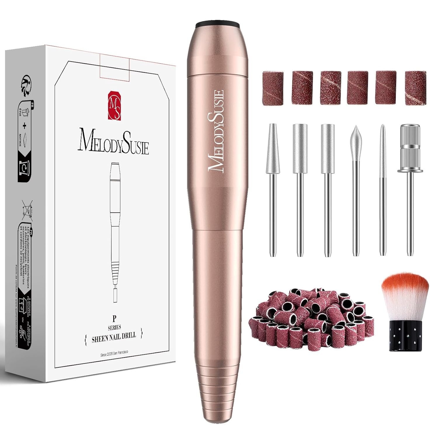 MelodySusie Electric Nail Drill Machine,PC120I Portable Electric Nail File Efile Set for Acrylic Gel Nails, Manicure Pedicure Tool with Nail Drill Bits Sanding Bands Dust Brush Gold - Image 2