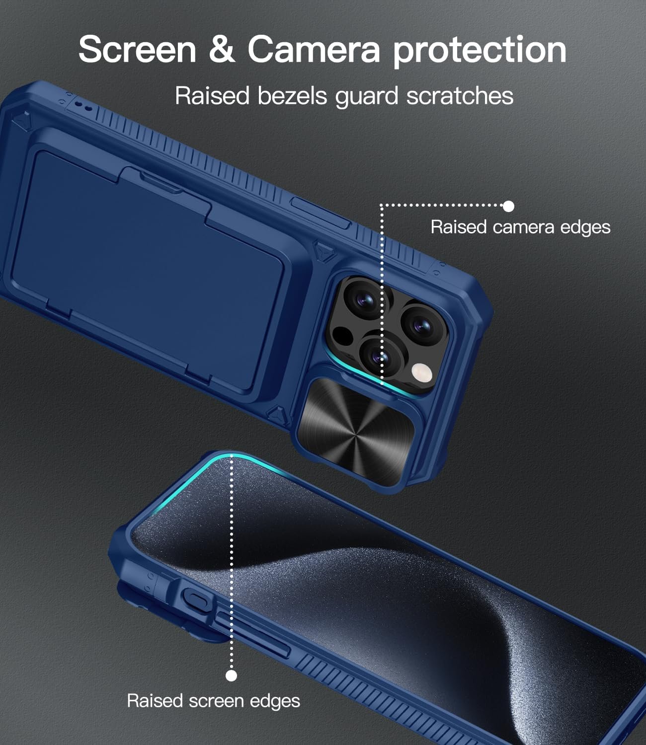 Wallet Case for iPhone 15 Pro Max, Phone Case Bulit-in Credit Card Holder (Storage 4 Cards) & Slide Camera Lens Cover, Durable Shockproof Rugged Wallet Case for iPhone 15 Pro Max- 2023, Blue - Image 8